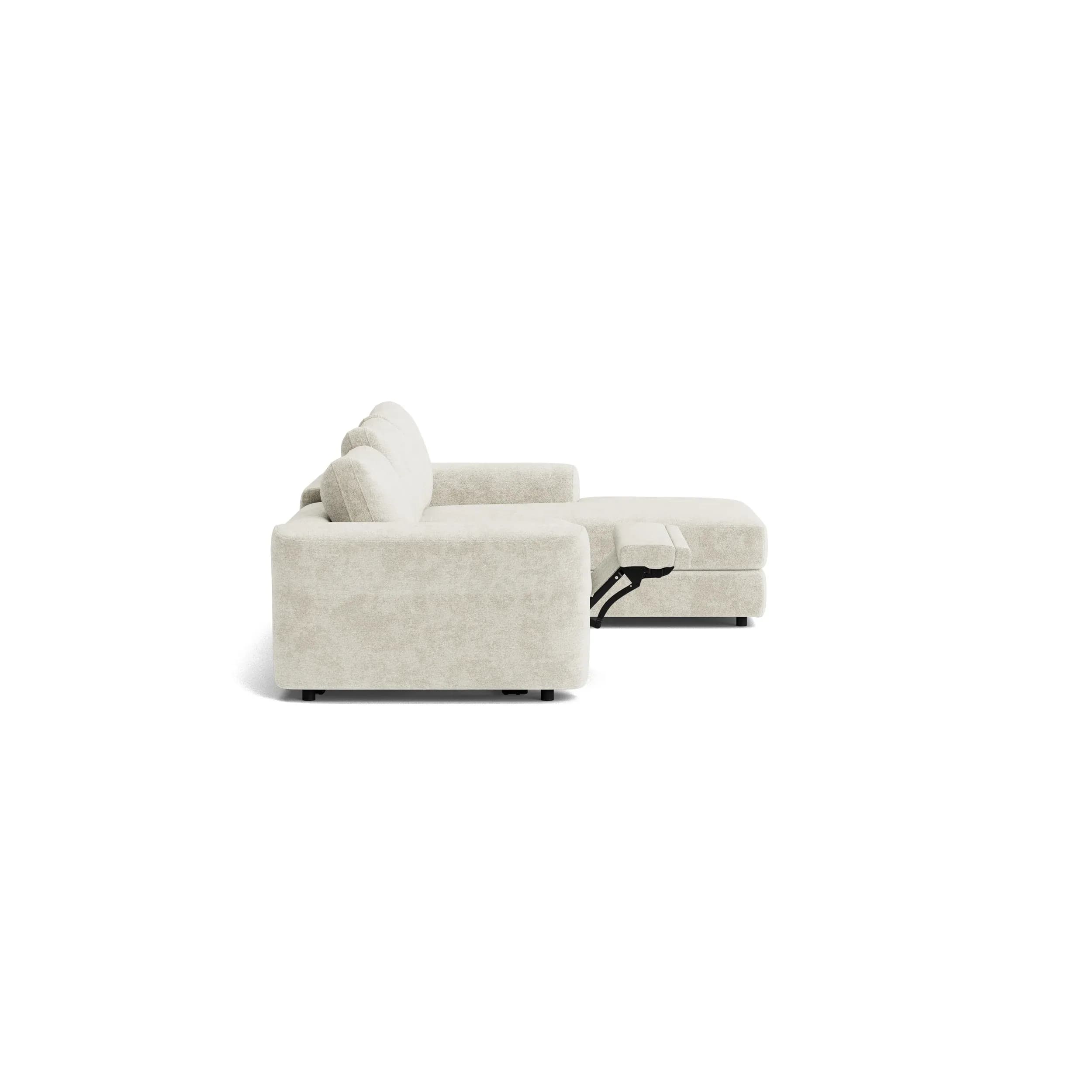 Ecksofa Almeria - 2-Sitzer mit Longchair rechts inkl. 1 Relaxfunktion motorisch, Stoff, Offwhite