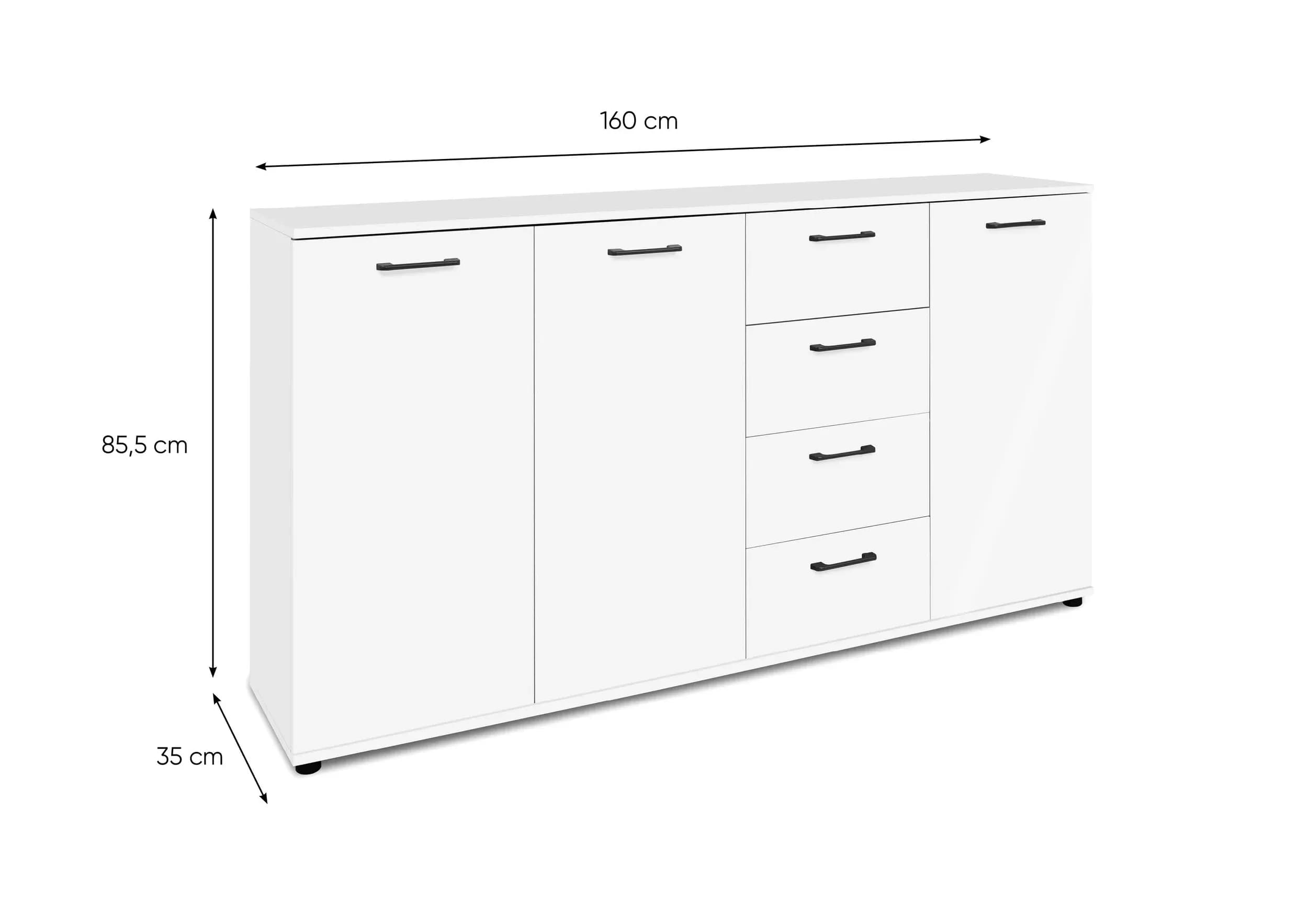 Sideboard- B ca. 160 cm, Weiß, Hochglanz