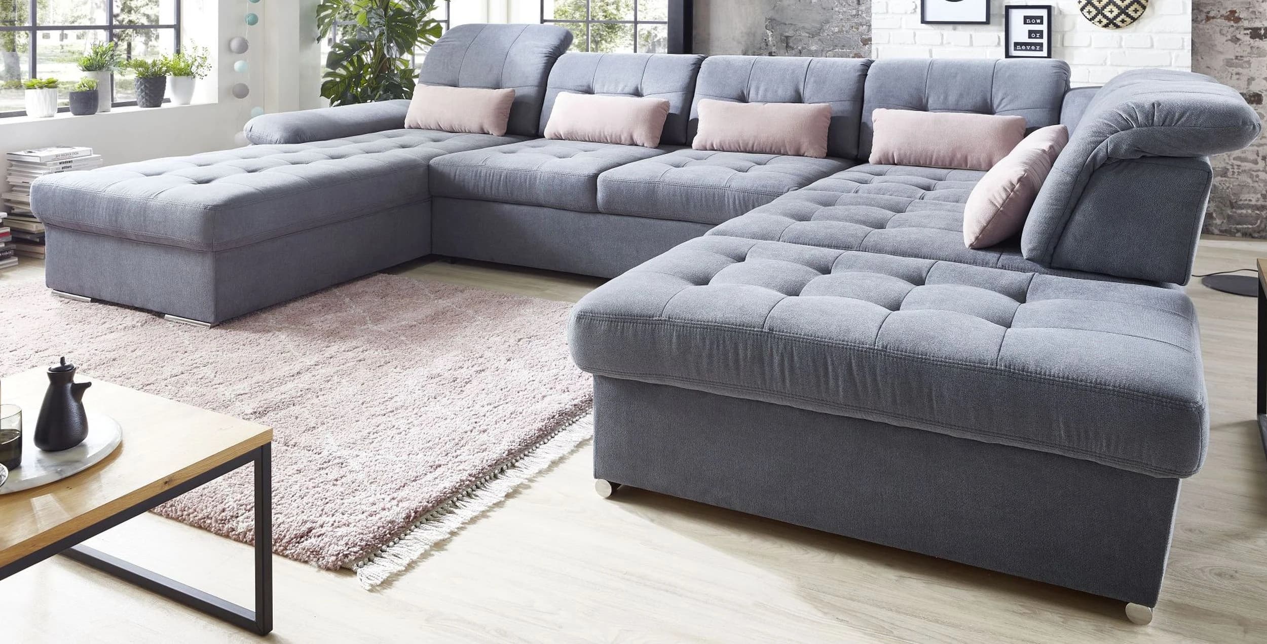 Wohnlandschaft - Longchair links, 3-Sitzer, Ecke rechts inkl. Schlaffunktion, Bettkasten, 