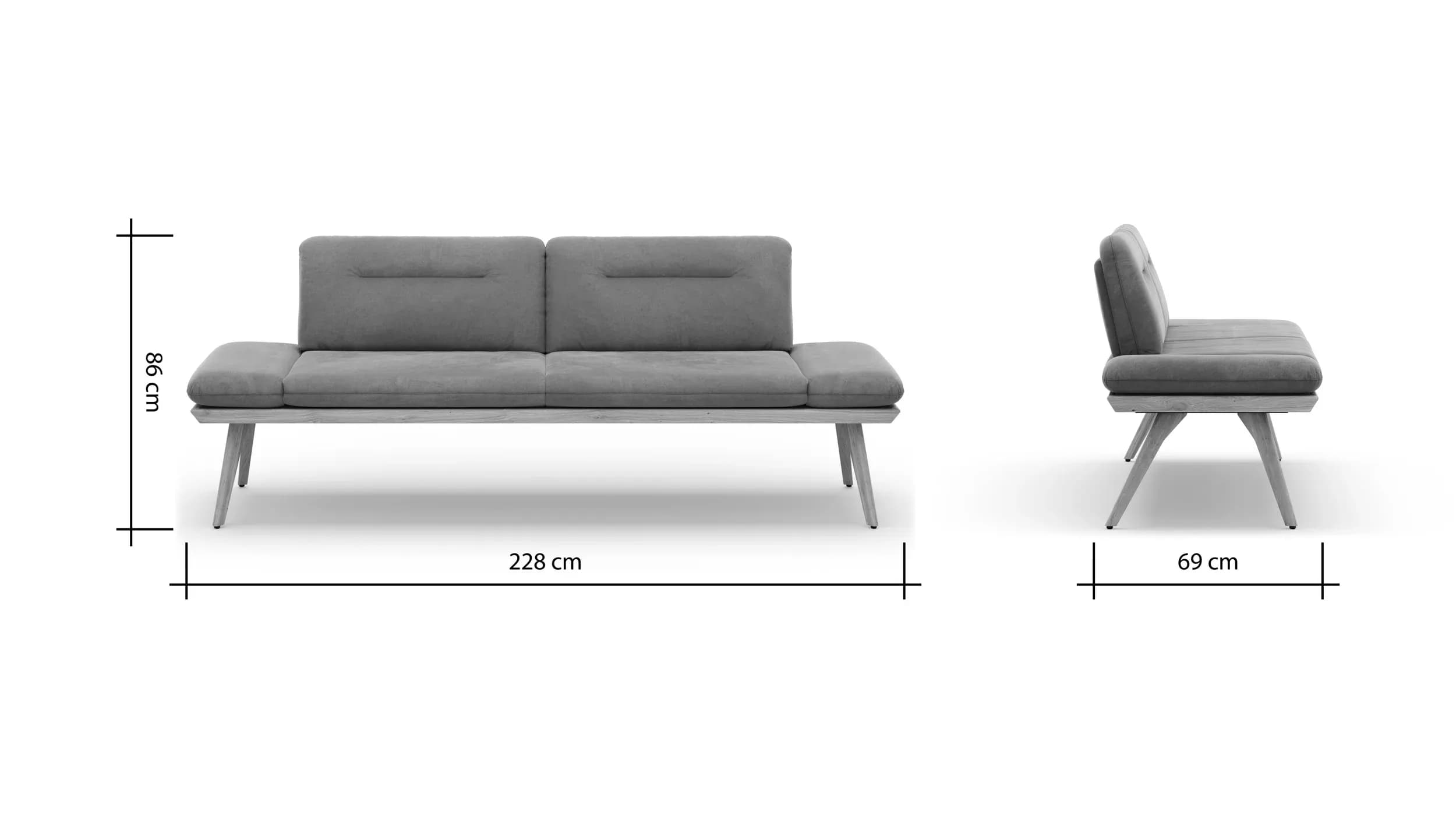 Bank Kamari - Breite ca. 228cm, Seitenteile verstellbar, Stoff, Schlamm