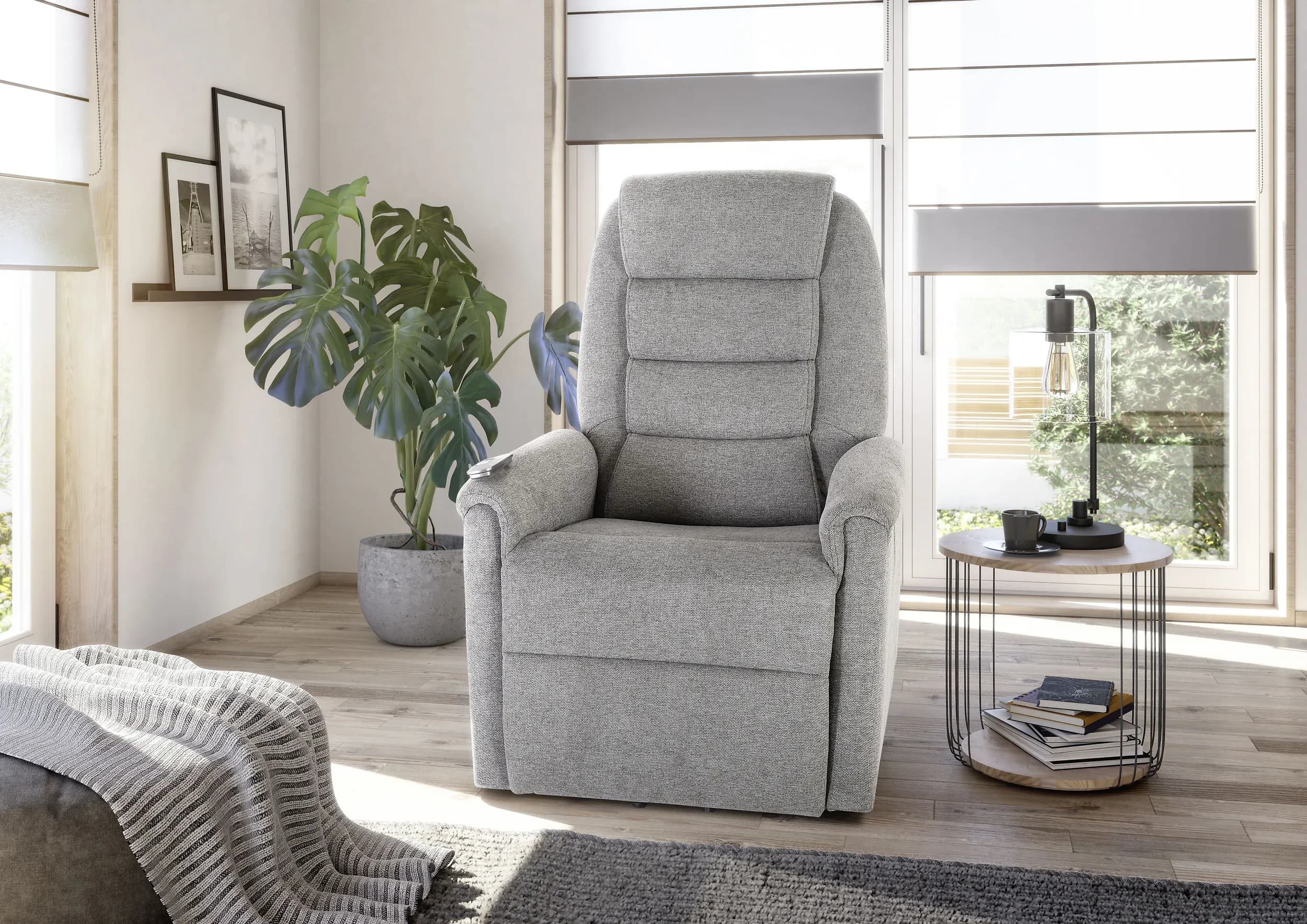 TV-Sessel MYRON - Aufstehhilfe, Relaxfunktion, Stoff, Grau