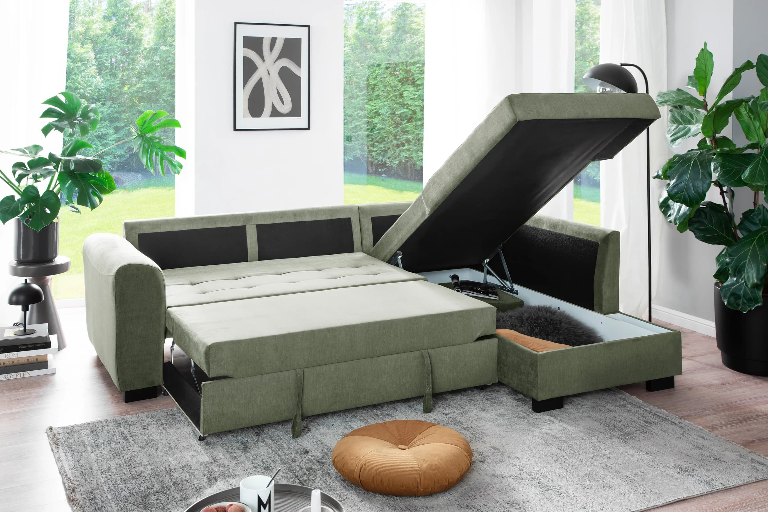 Ecksofa - 2-Sitzer, Ecke rechts, Stoff, Grün