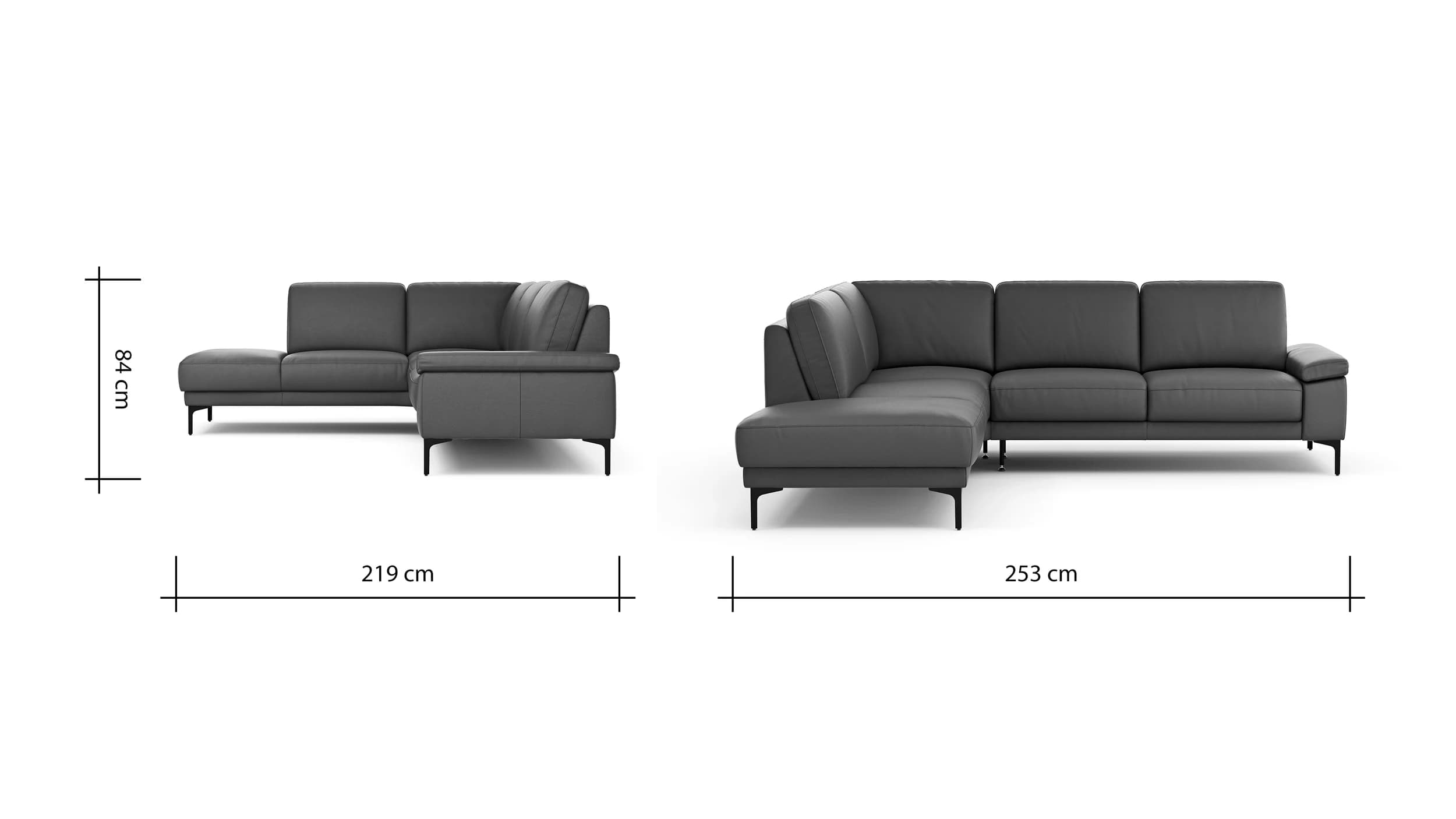 Ecksofa Matero - Ecke mit 2-Sitzer rechts, Leder, Anthrazit