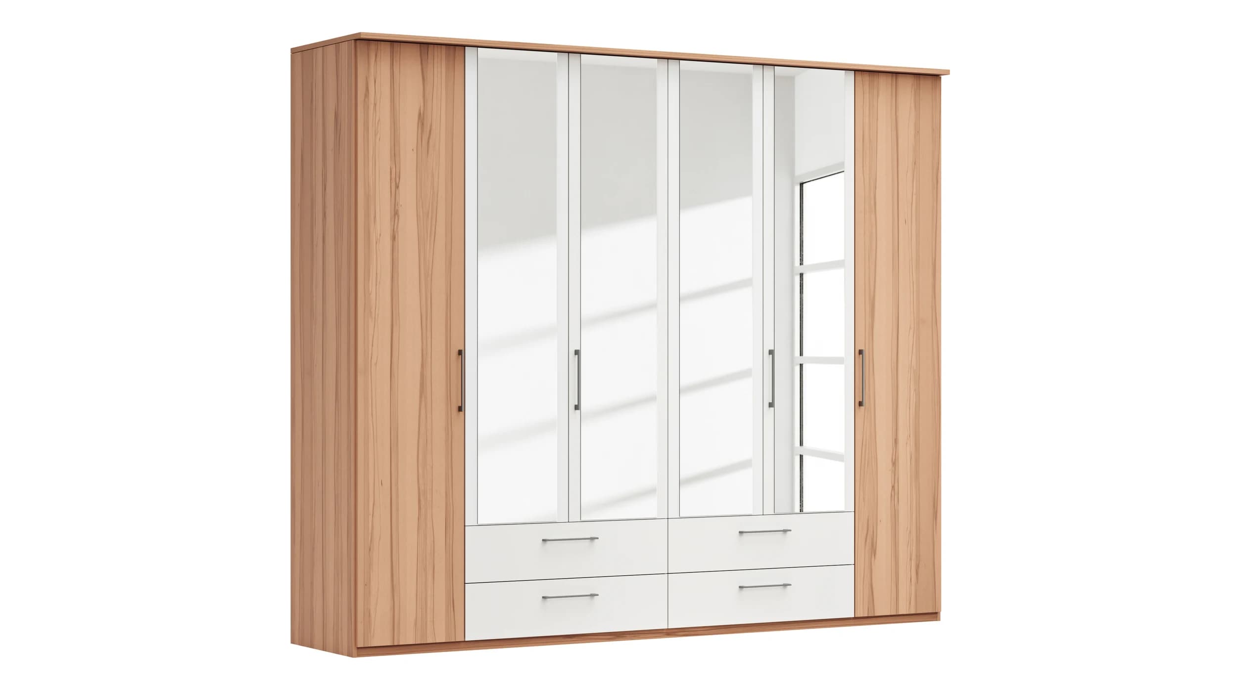 Drehtürenschrank Viana - B. ca. 270 cm, Furnier, Kernbuche, Weiß