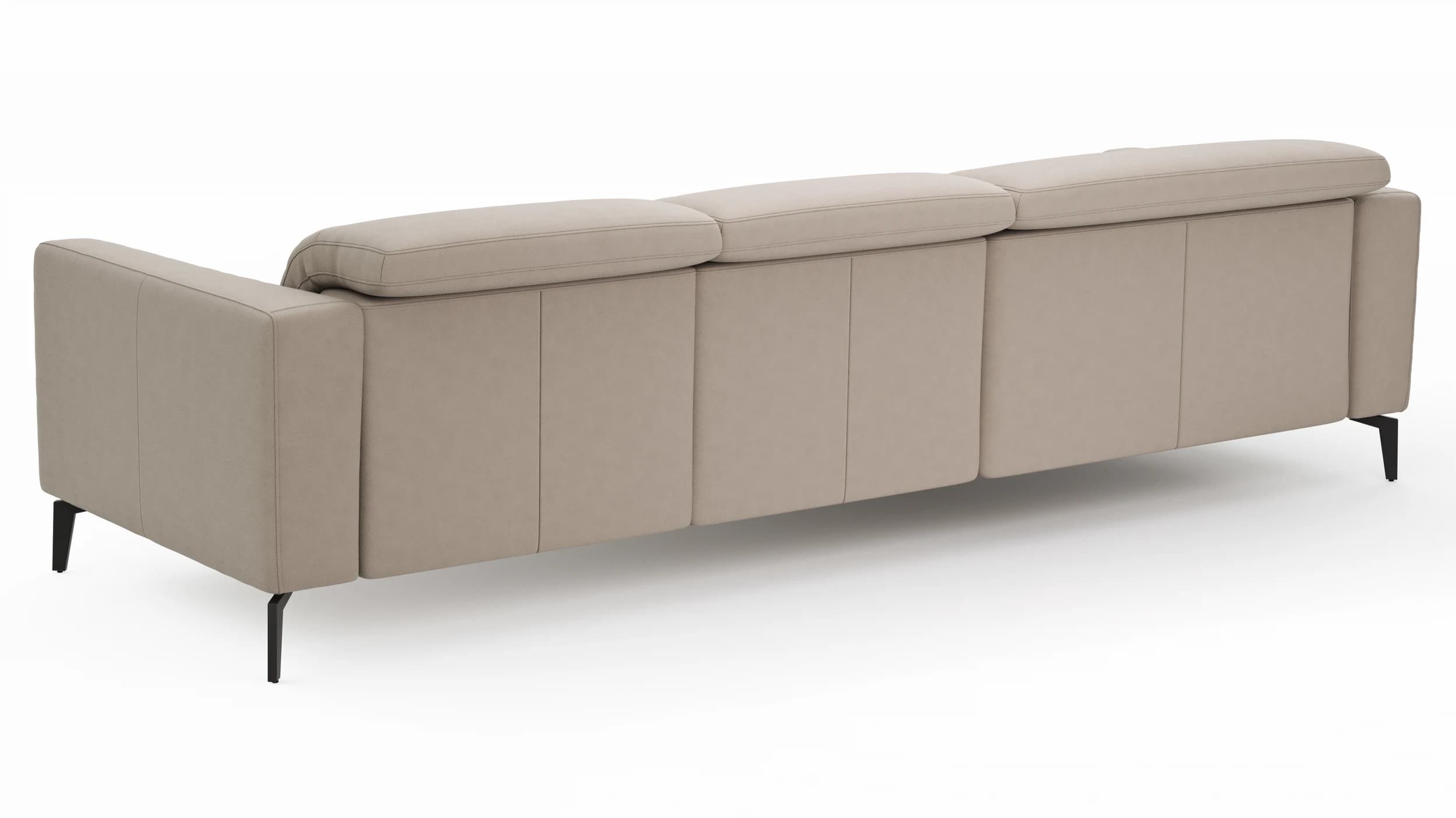 Ecksofa Rafaela 2.0 - Longchair mit 2,5-Sitzer rechts inkl. Sitzvorzug, Kopteilverstellung motorisch und Relaxfunktion motorisch im Longchair, Leder, Champagner