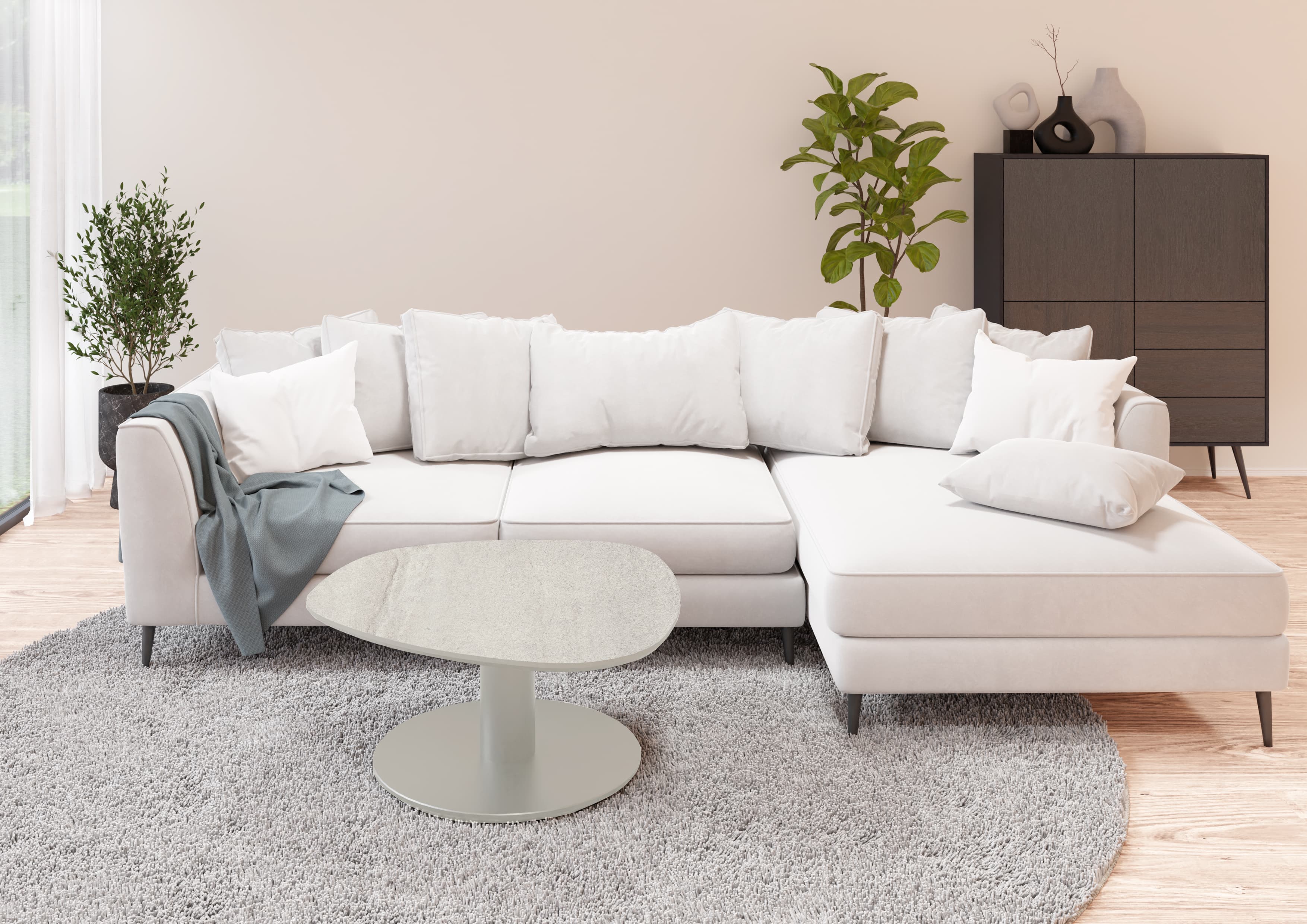 Couchtisch - höhenverstellbar, Durchmesser ca. 80 cm, Steingrau 