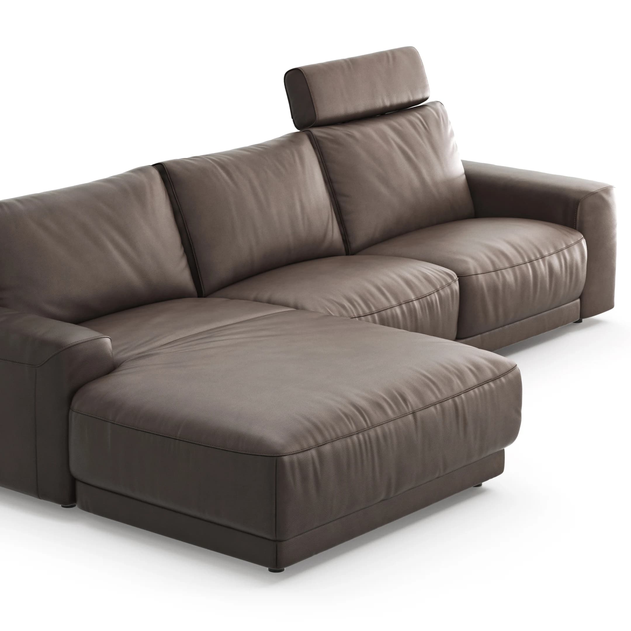 Ecksofa Balok - Longchair groß links mit 2,5-Sitzer, inkl. Relaxfunktion (motorisch) und Kopfstütze, Leder, Dunkelbraun