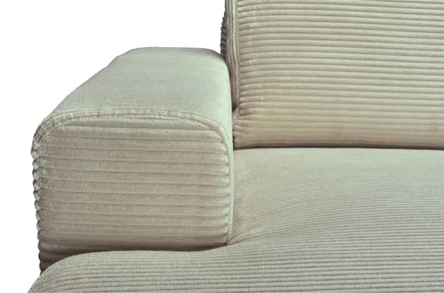 Ecksofa - 2-Sitzer mit Longchair rechts, Schlaffunktion mit Bettkasten, Stoff, Creme