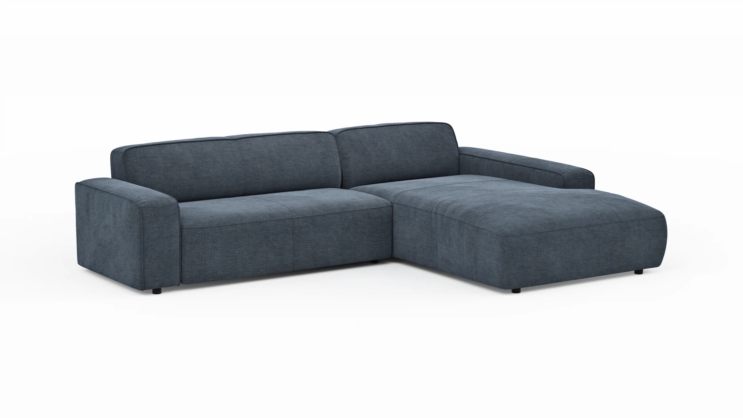 Ecksofa Denver - 2,5-Sitzer mit Longchair rechts, Stoff, Blau