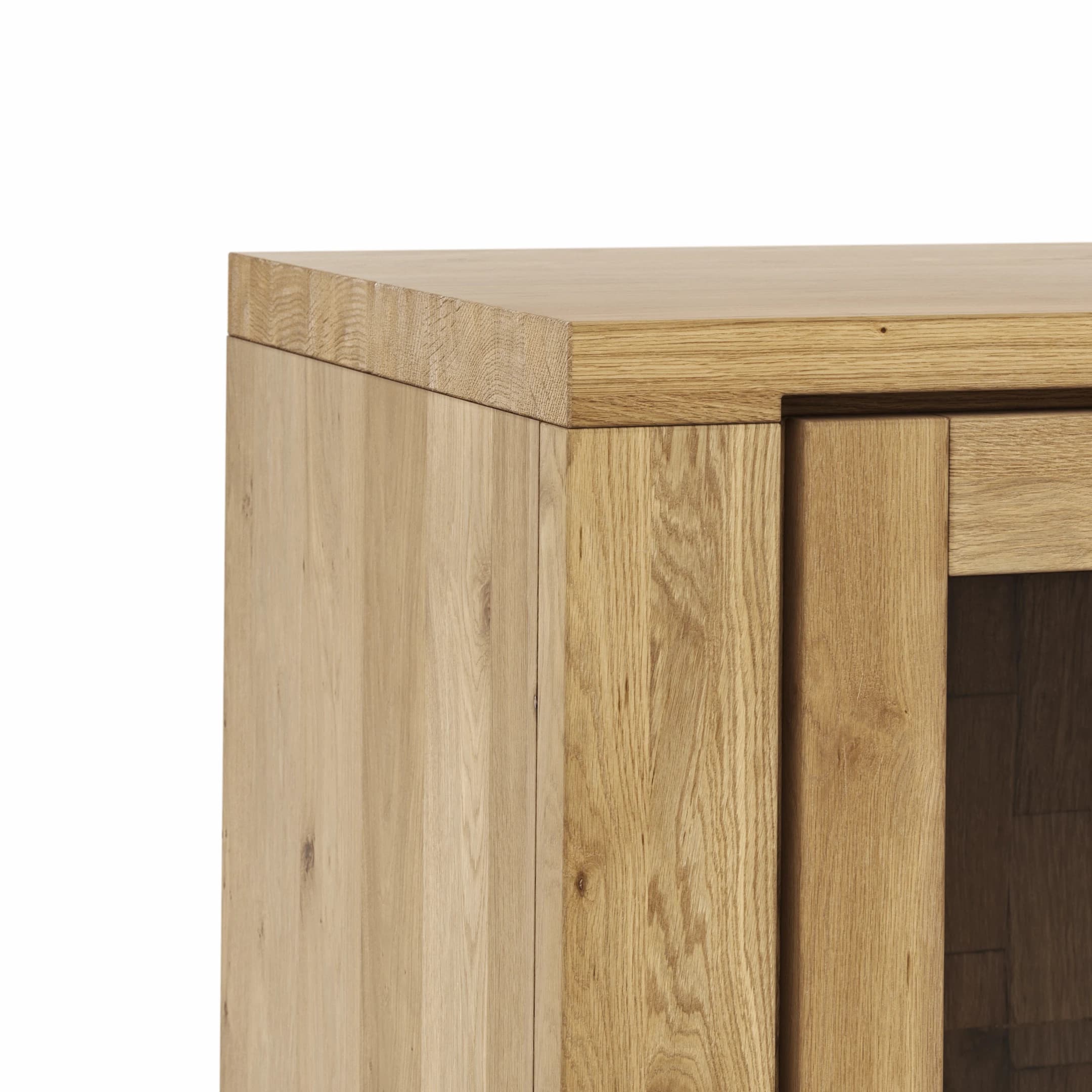 Wohnwand Bakersfield - sichtbare Rückwände mit Holzschindeln/Schubladenfront mit Schroppung, Asteiche massiv, geölt