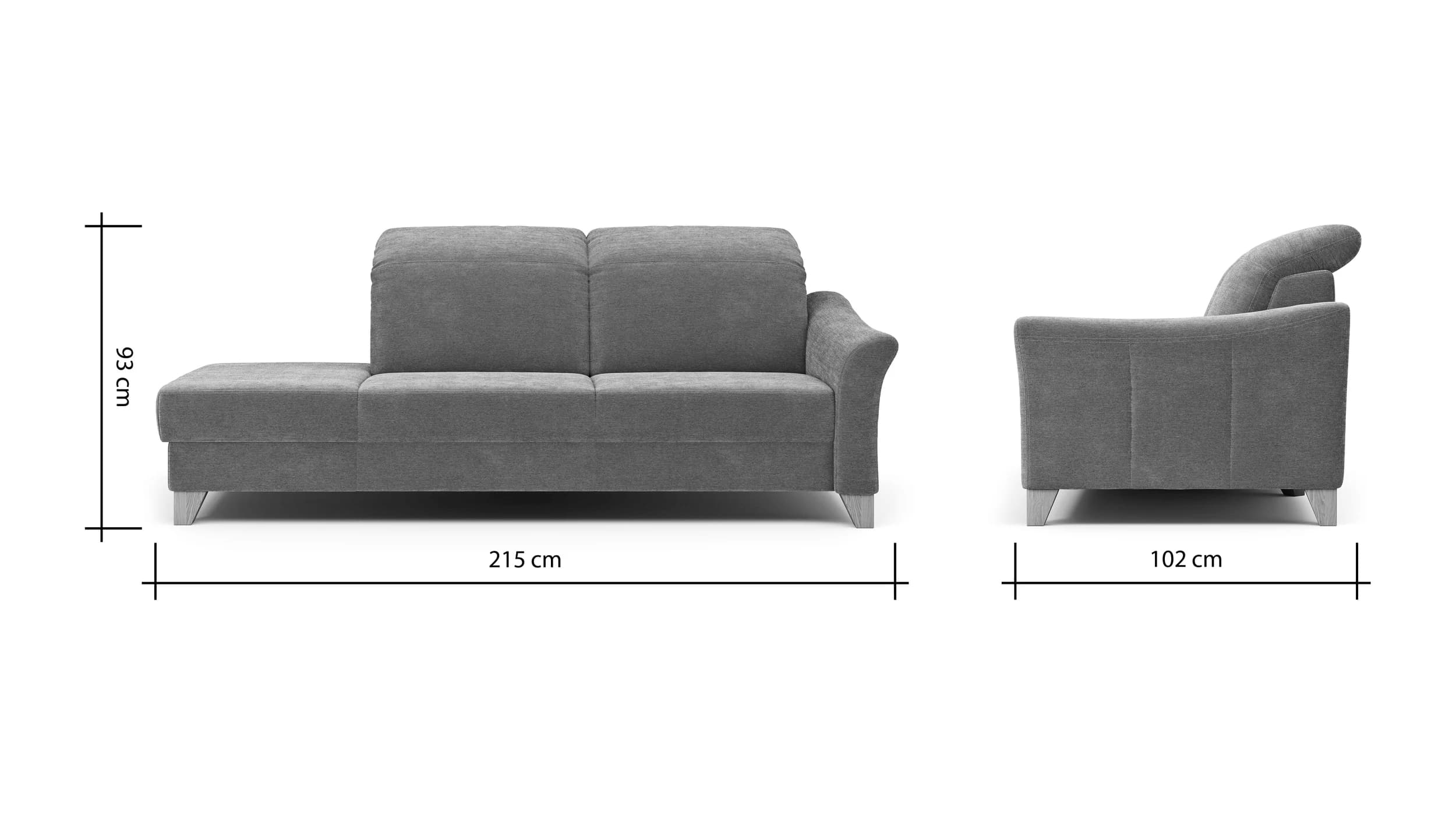 Sofa Canterbury - Recamiere rechts, Stoff, Silbergrau