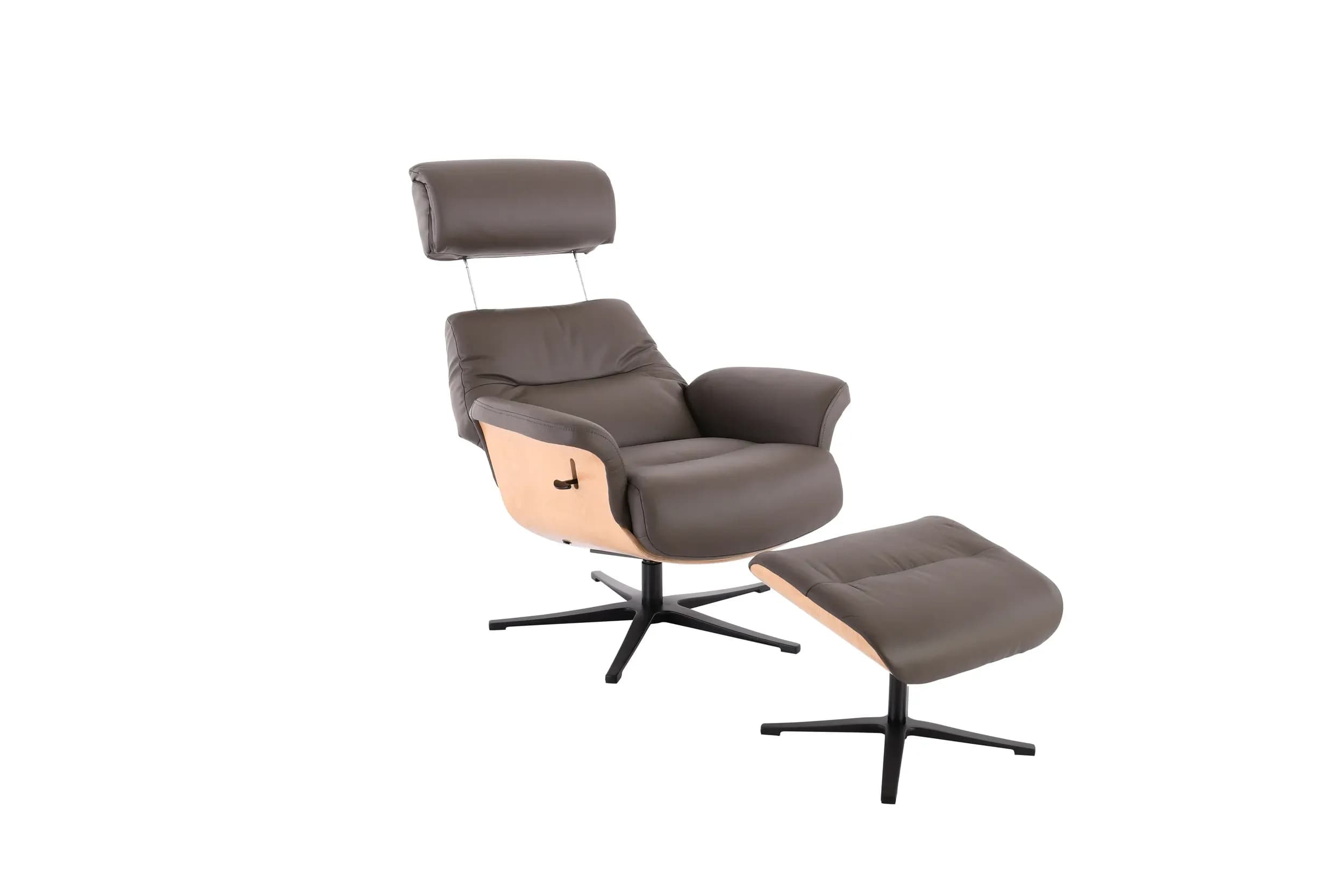 TV-Sessel MOANI mit Hocker - drehbar, Relaxfunktion, Kopfteilverstellung, Leder, Dunkelbraun