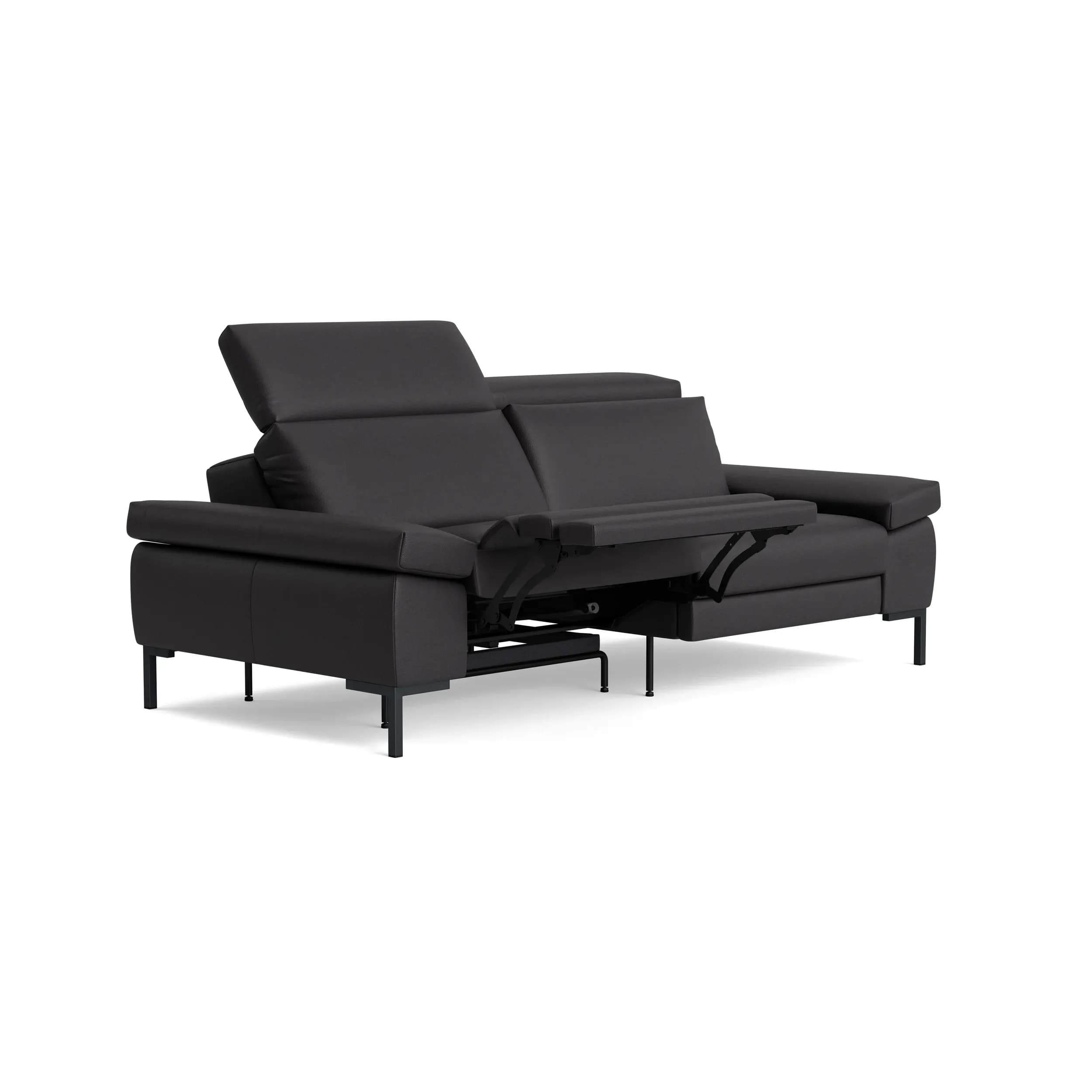 Sofa Braska - 3-Sitzer, inkl. Relaxfunktion (motorisch), Kopfstütze/Armlehne verstellbar, Leder, Anthrazit