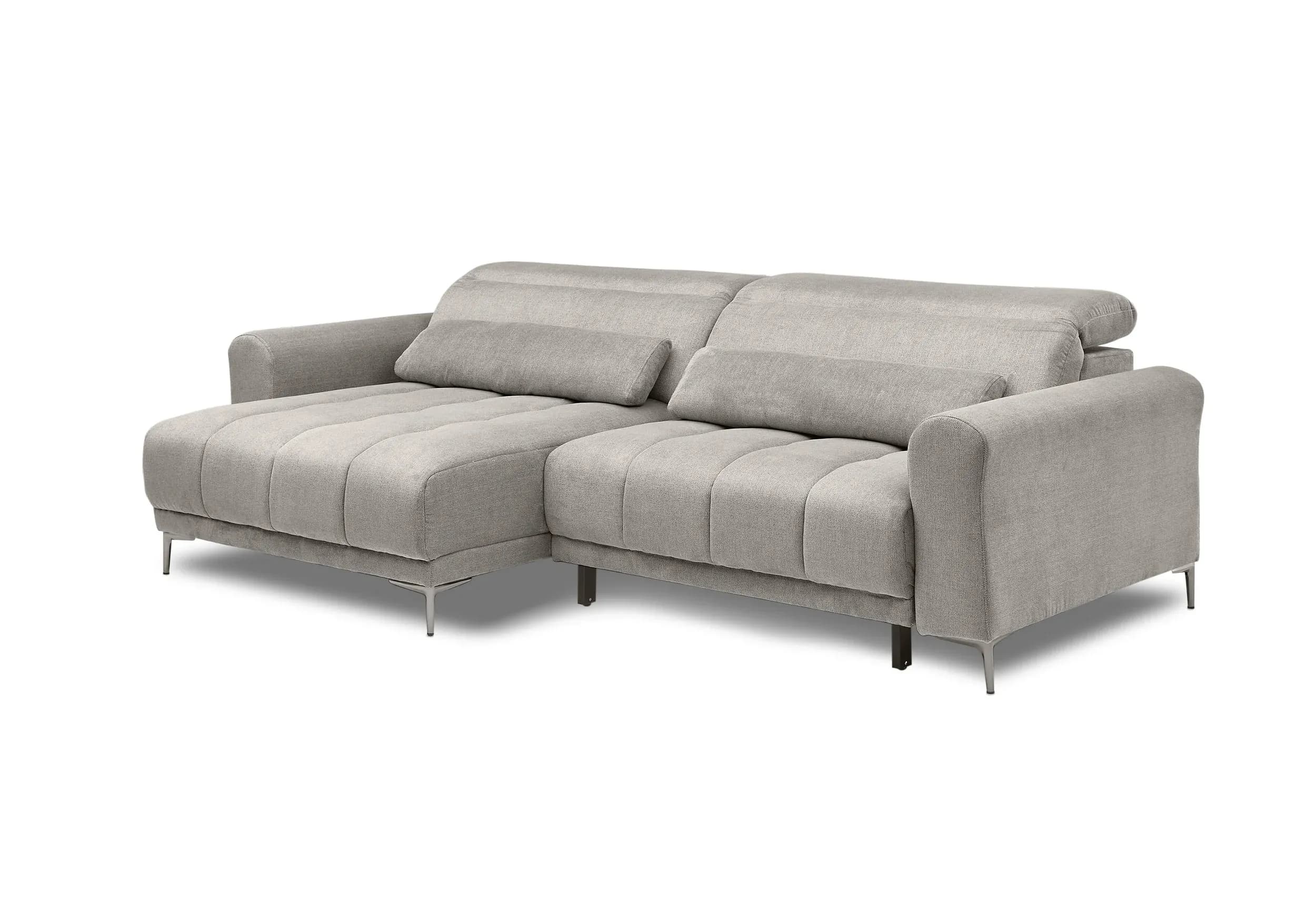 Ecksofa MINAO - 1,5-Sitzer mit Longchair rechts, Sitztiefe verstellbar motorisch, Kopfteil verstellbar, Stoff, Truffle