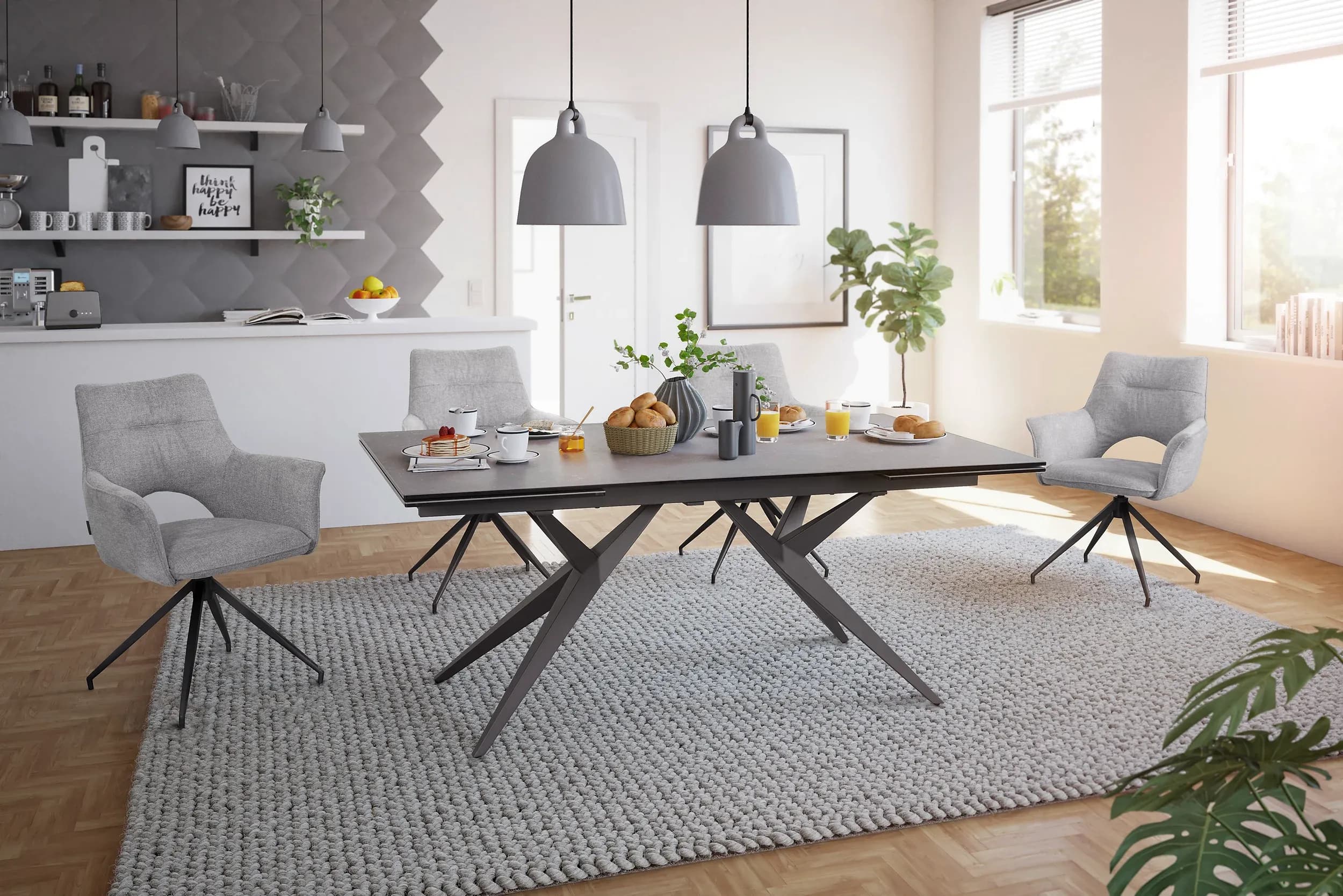 Esstisch MICHELA - ausziehbar, LB ca. 180x95 cm, Glaskeramik, Dunkelgrau