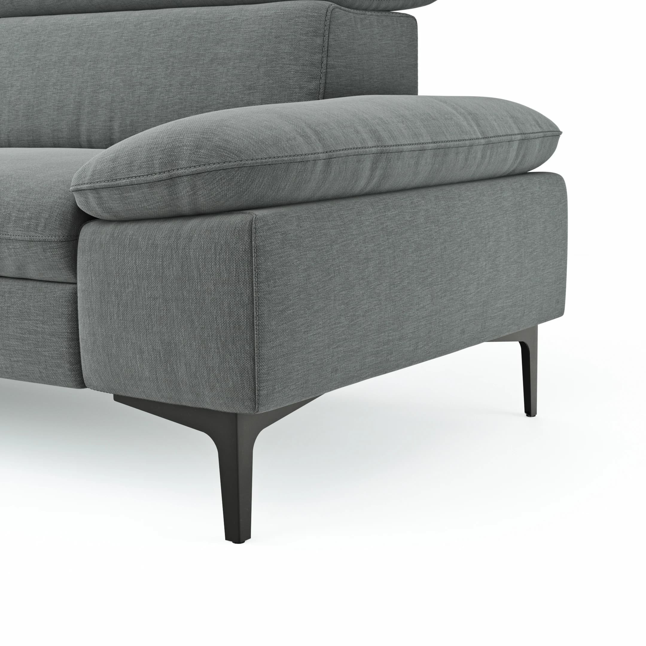 Ecksofa Felipa - Longchair links mit 2,5-Sitzer inkl. Kopfteil verstellbar, Stoff, Grau