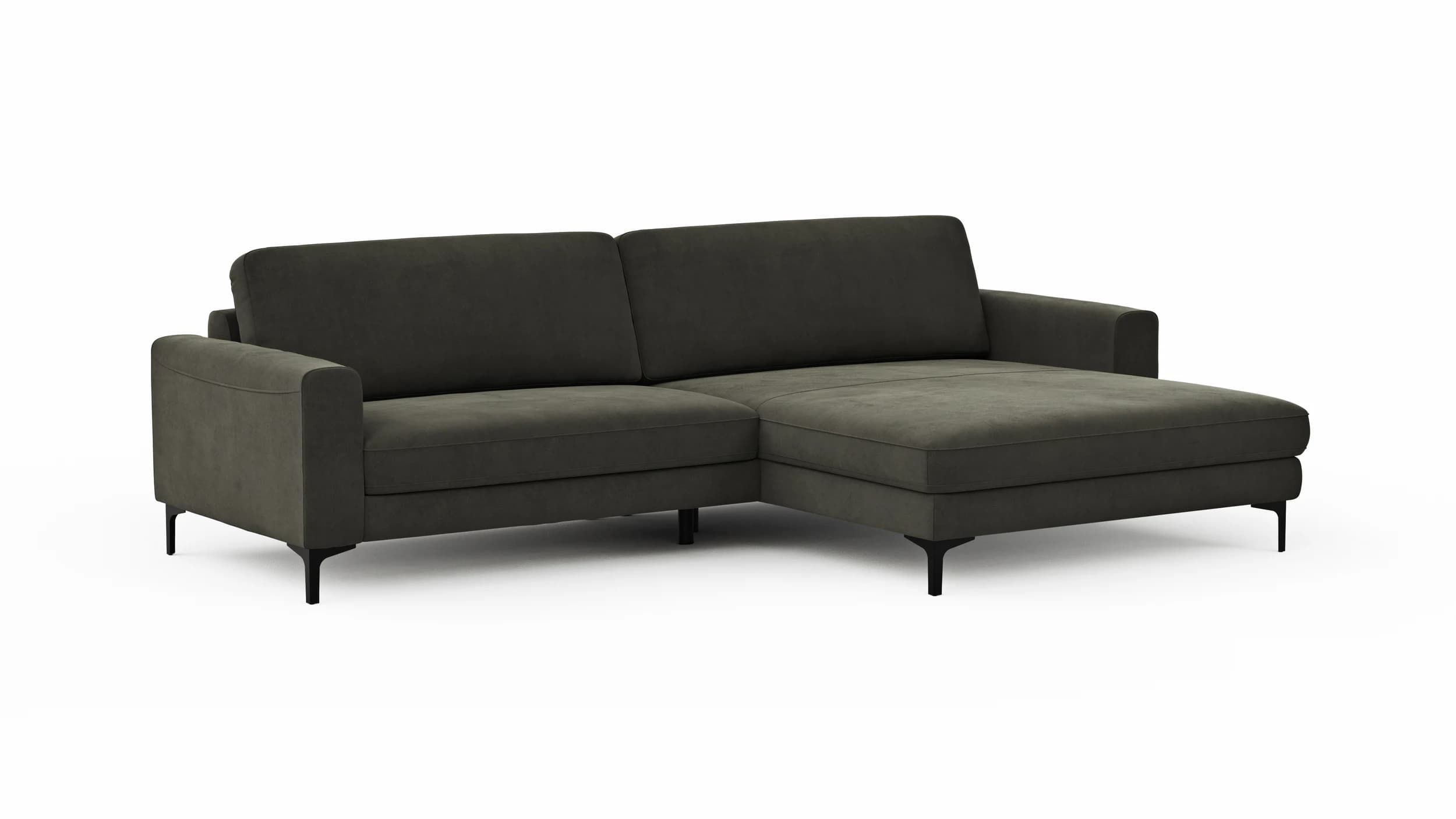Ecksofa Oviedo - 1,5-Sitzer mit Longchair rechts, Stoff, Braungrün