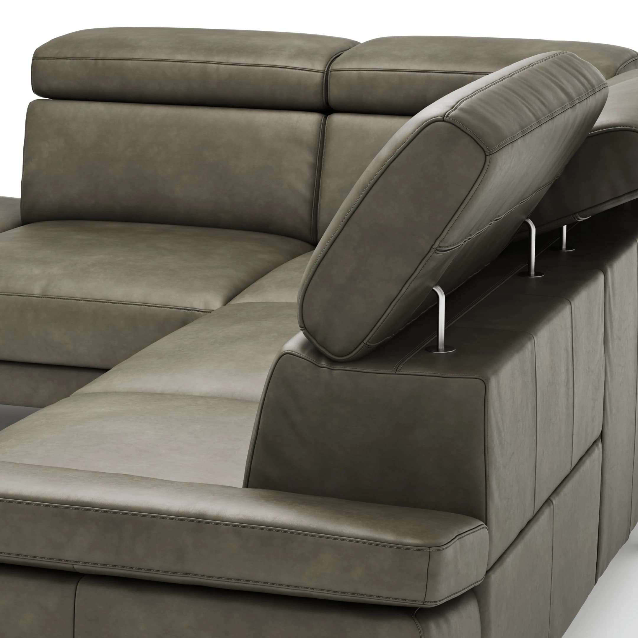 Ecksofa Hudson - Ecke links mit 2,5-Sitzer inkl. Kopfteil/Armlehne verstellbar und Sitzvorzug/Relaxfunktion (motorisch), Leder, Braungrün