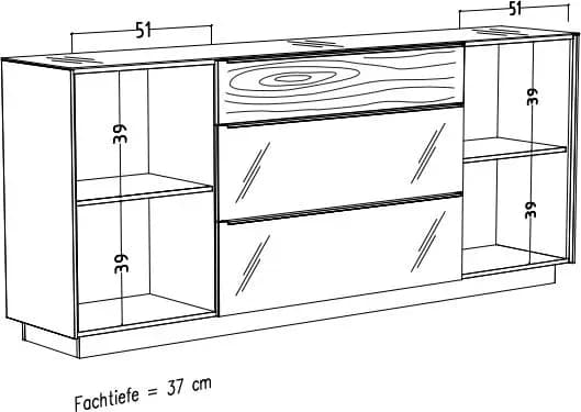 Sideboard - mit Beleuchtung, B ca. 214 cm, Kaschmir, Eiche massiv