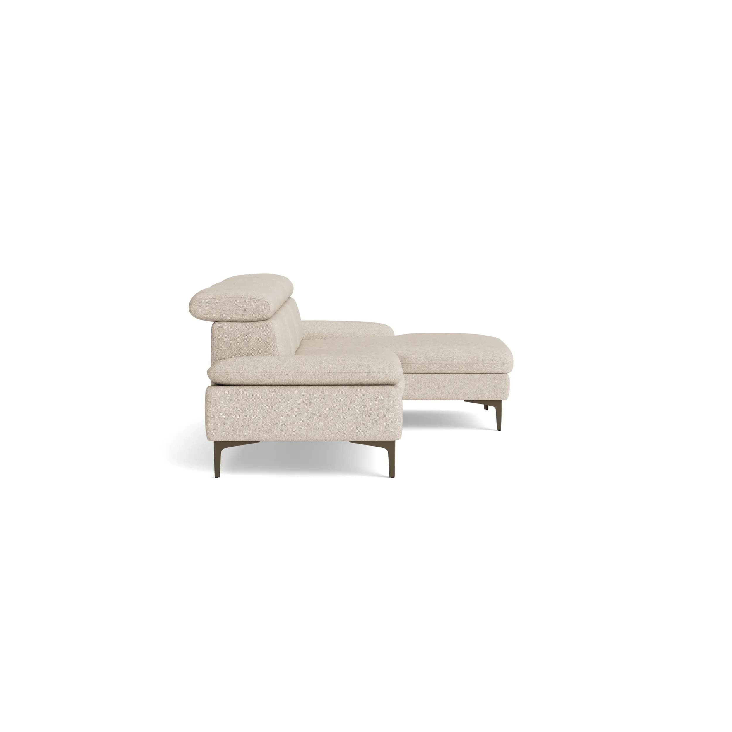 Ecksofa Felipa - 3-Sitzer mit Longchair rechts inkl. Armlehne und Kopfteil verstellbar, Stoff, Graubeige