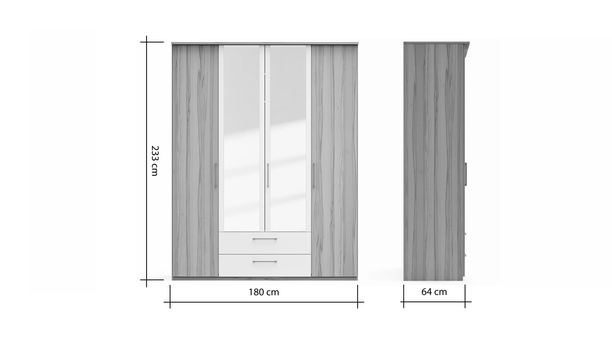 Drehtürenschrank Viana - B. ca. 180 cm, Furnier, Kernbuche, Weiß