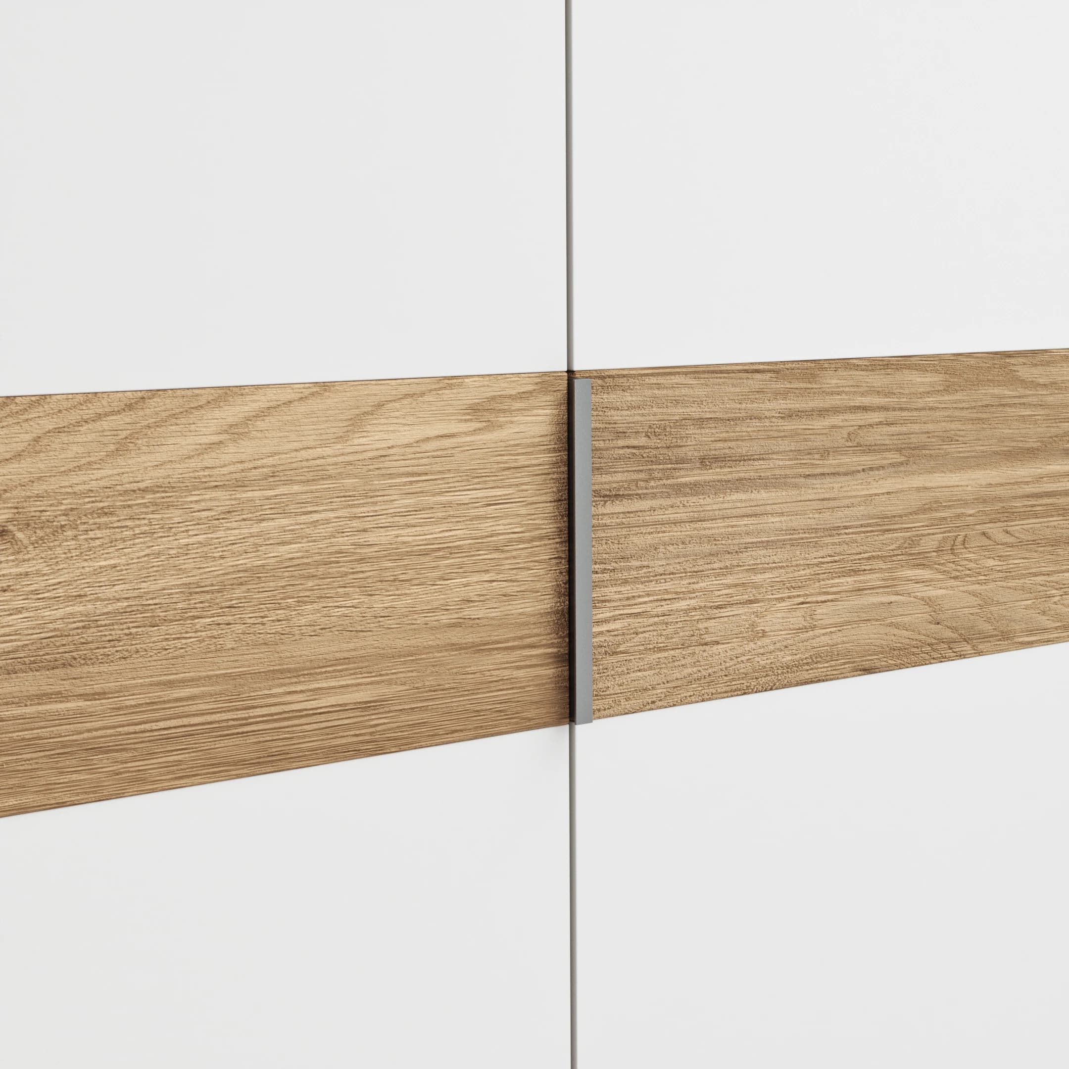 Drehtürenschrank Viana - B ca. 303 cm, Lack, Weiß, Riffholz, Wildeiche