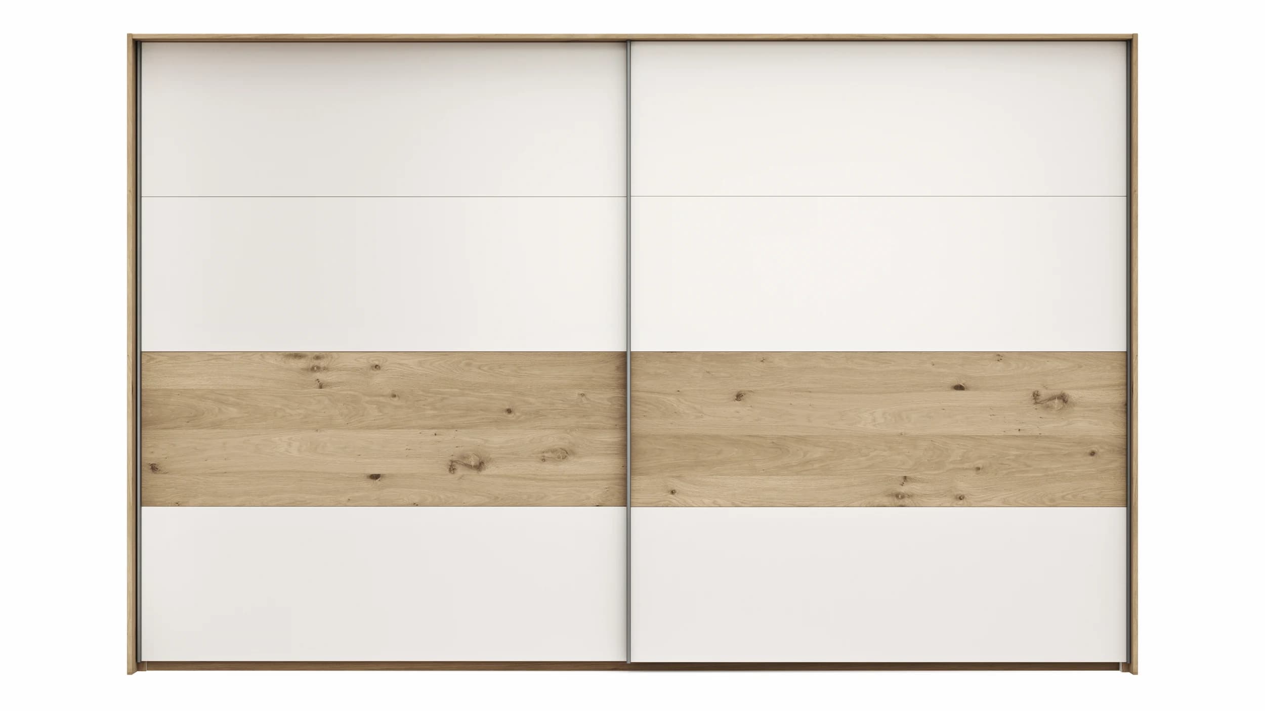 Schwebetürenschrank Viana - B ca. 338 cm, Furnier, Balkeneiche, Weiß
