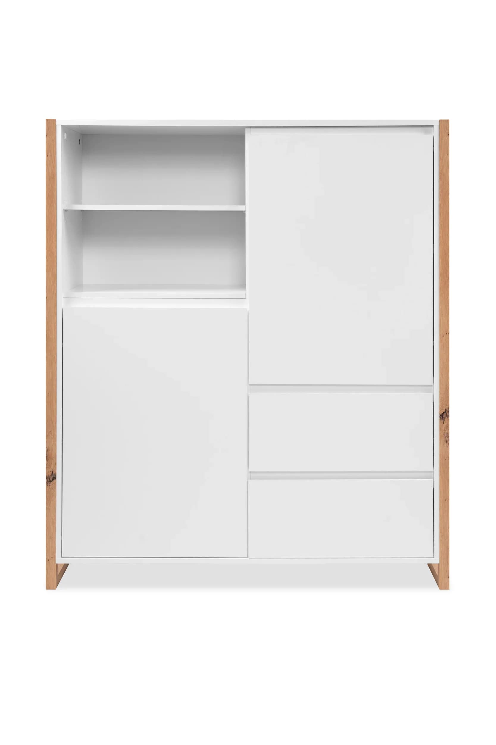 Highboard - B ca. 120 cm, Weiß, Artisan Eiche Nachbildung
