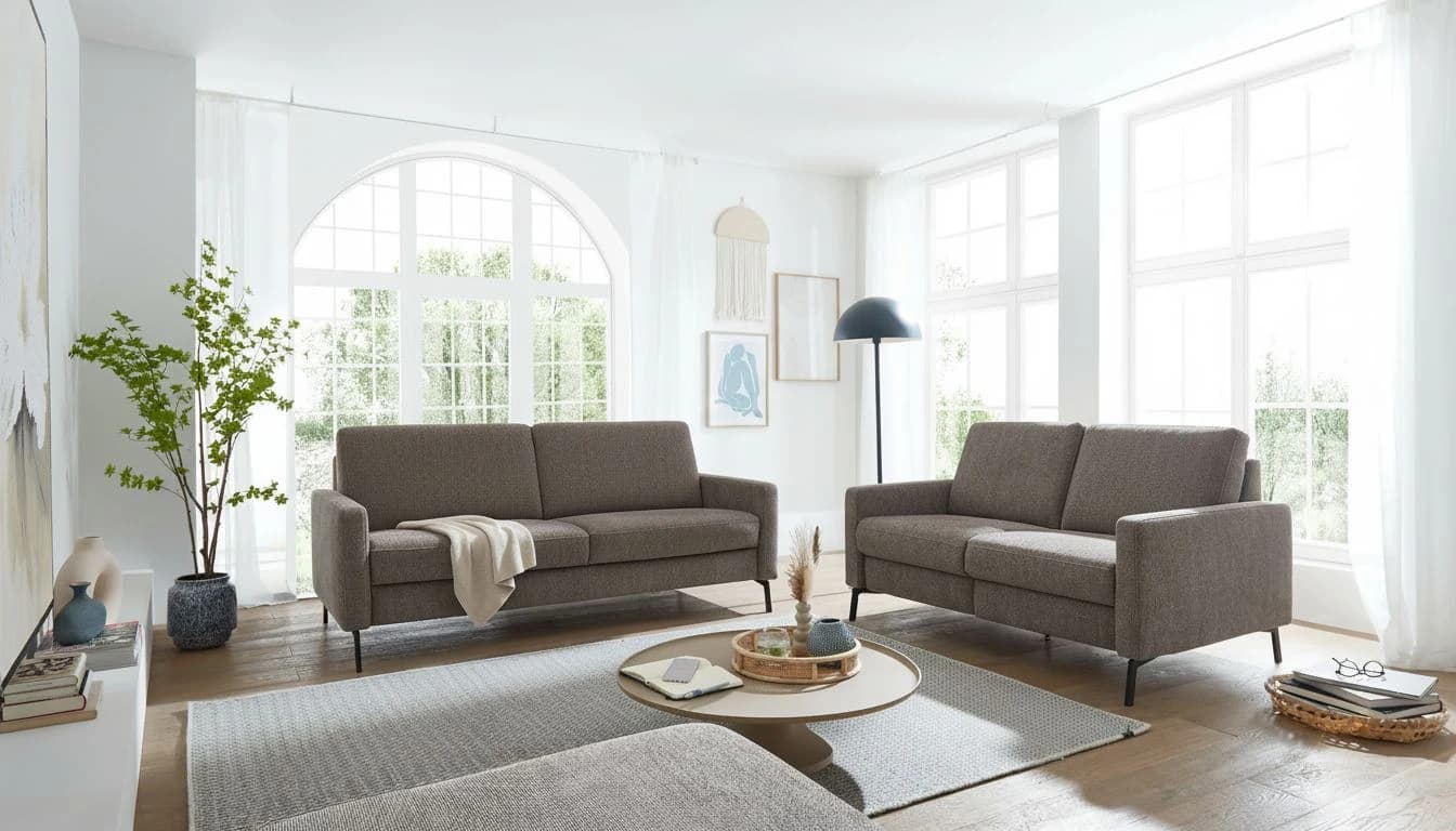 Sofa - 2-Sitzer, Relaxfunktion motorisch, Stoff, Braun