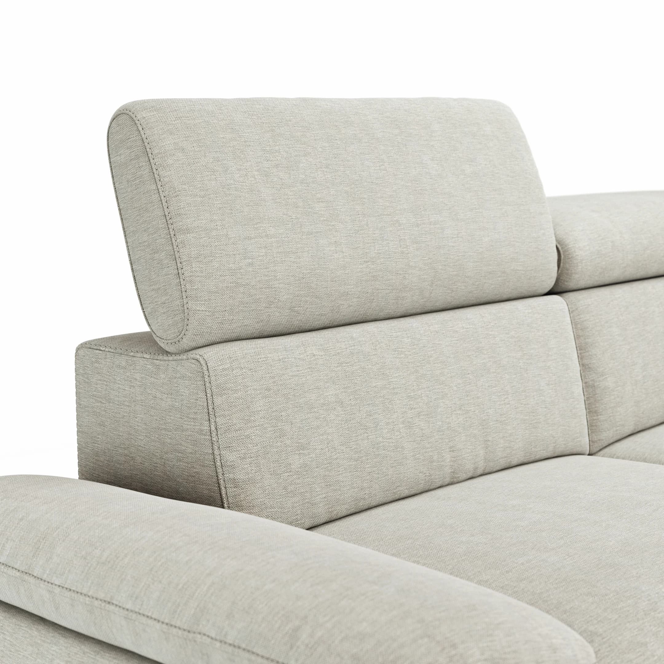 Ecksofa Felipa - 2,5-Sitzer mit Longchair rechts inkl. Armlehne verstellbar und Rückenlehne/Sitztiefe verstellbar (motorisch), Stoff, Natur