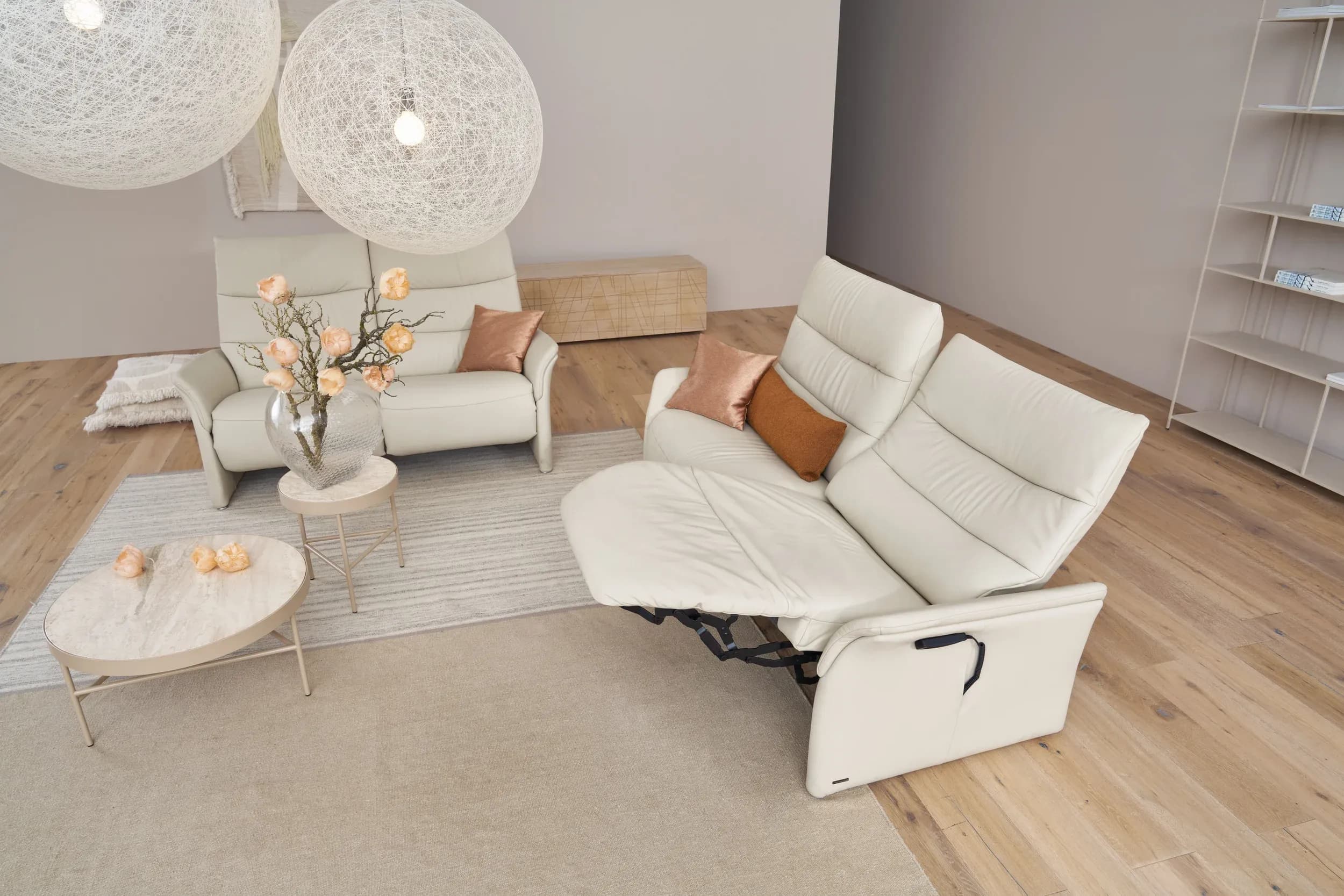 Sofa - 3-Sitzer, Relaxfunktion motorisch, Leder, Beige