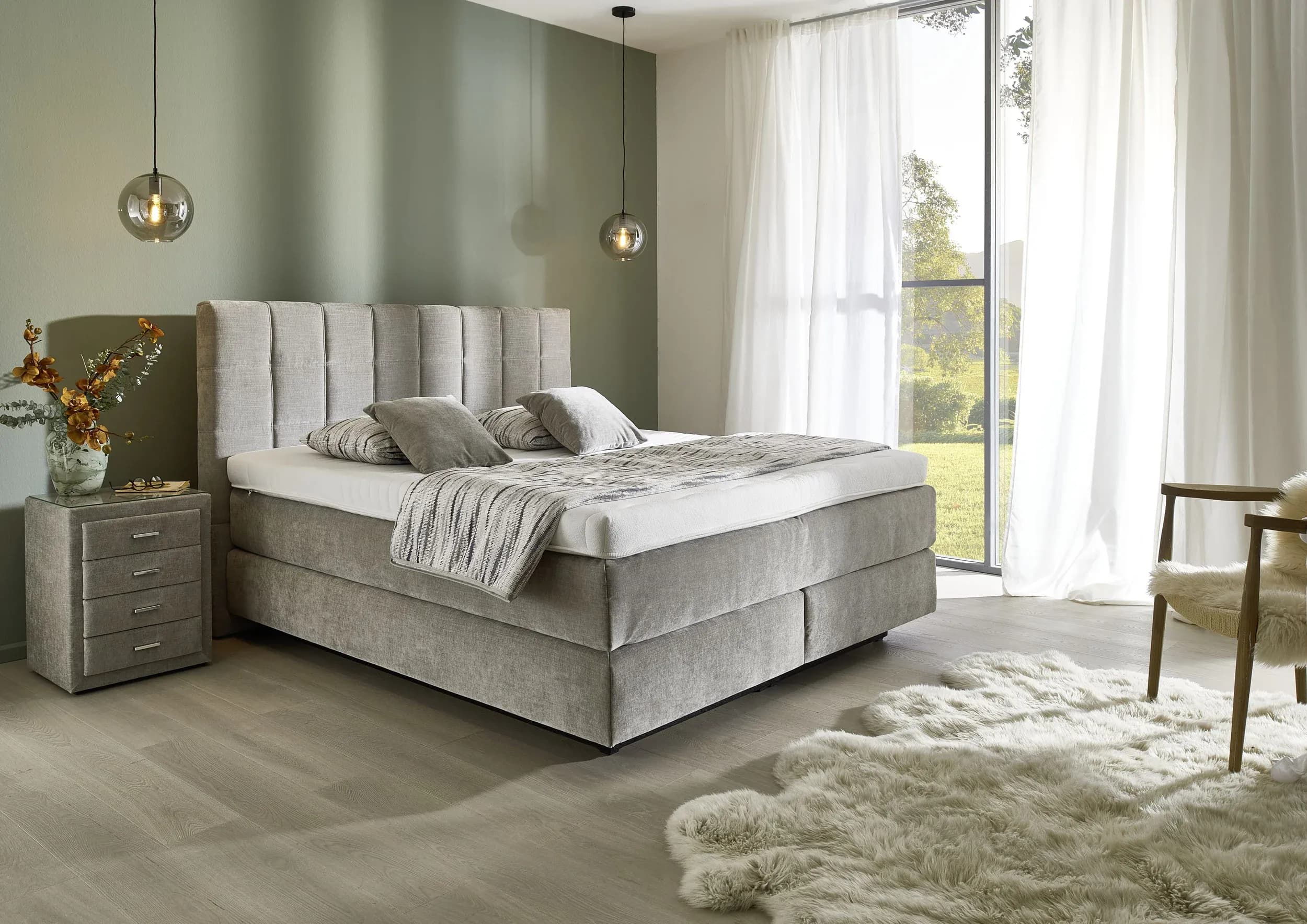 Boxspringbett - Liegefläche ca. 180x200 cm, Stoff, Grau