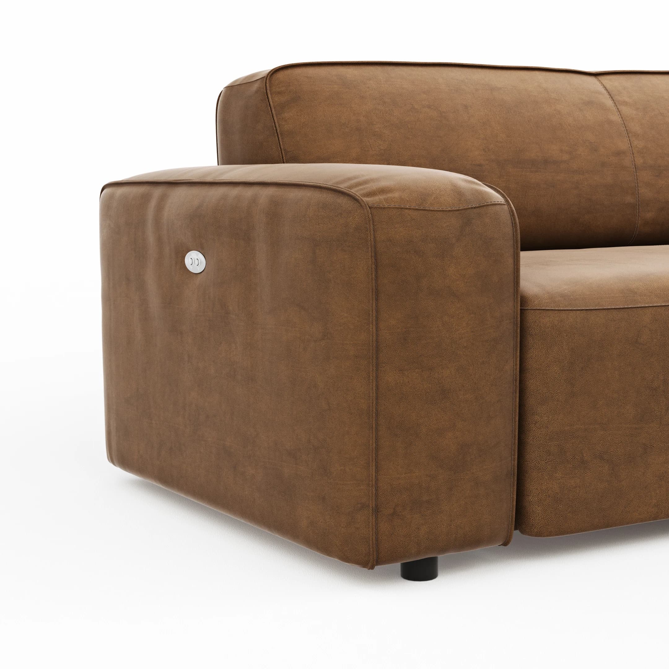Ecksofa Denver - 2,5-Sitzer mit Longchair rechts, inkl. Sitzvorzug (motorisch), Stoff, Braun