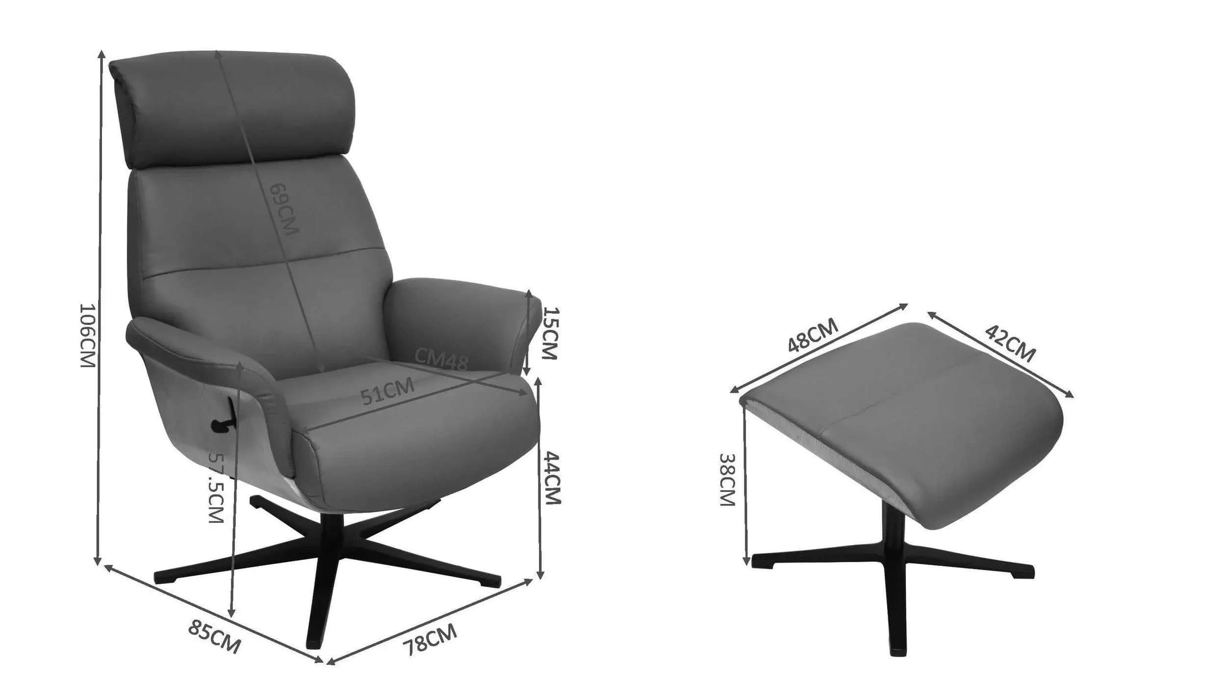 TV-Sessel MOANI mit Hocker - drehbar, Relaxfunktion, Kopfteilverstellung, Leder, Dunkelbraun