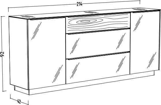 Sideboard - mit Beleuchtung, B ca. 214 cm, Kaschmir, Eiche massiv