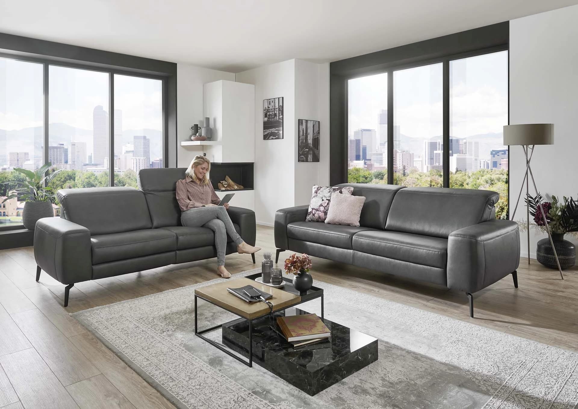 Sofa - 2,5-Sitzer, Kopfteil verstellbar, Stoff, Graphit