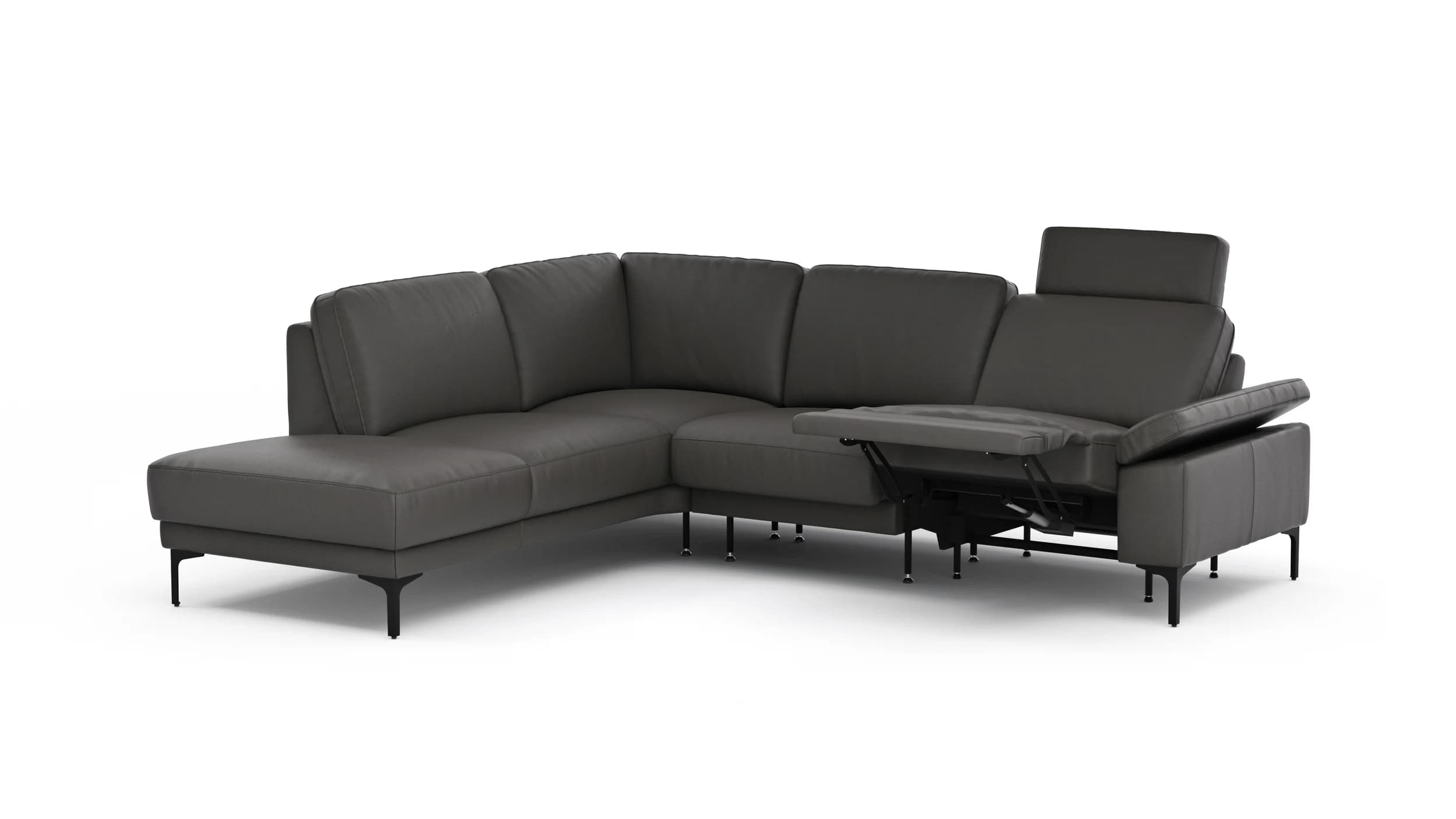 Ecksofa Matero - Ecke mit 2-Sitzer rechts inkl. Relaxfunktion motorisch und Sitzvorzug, Leder, Anthrazit