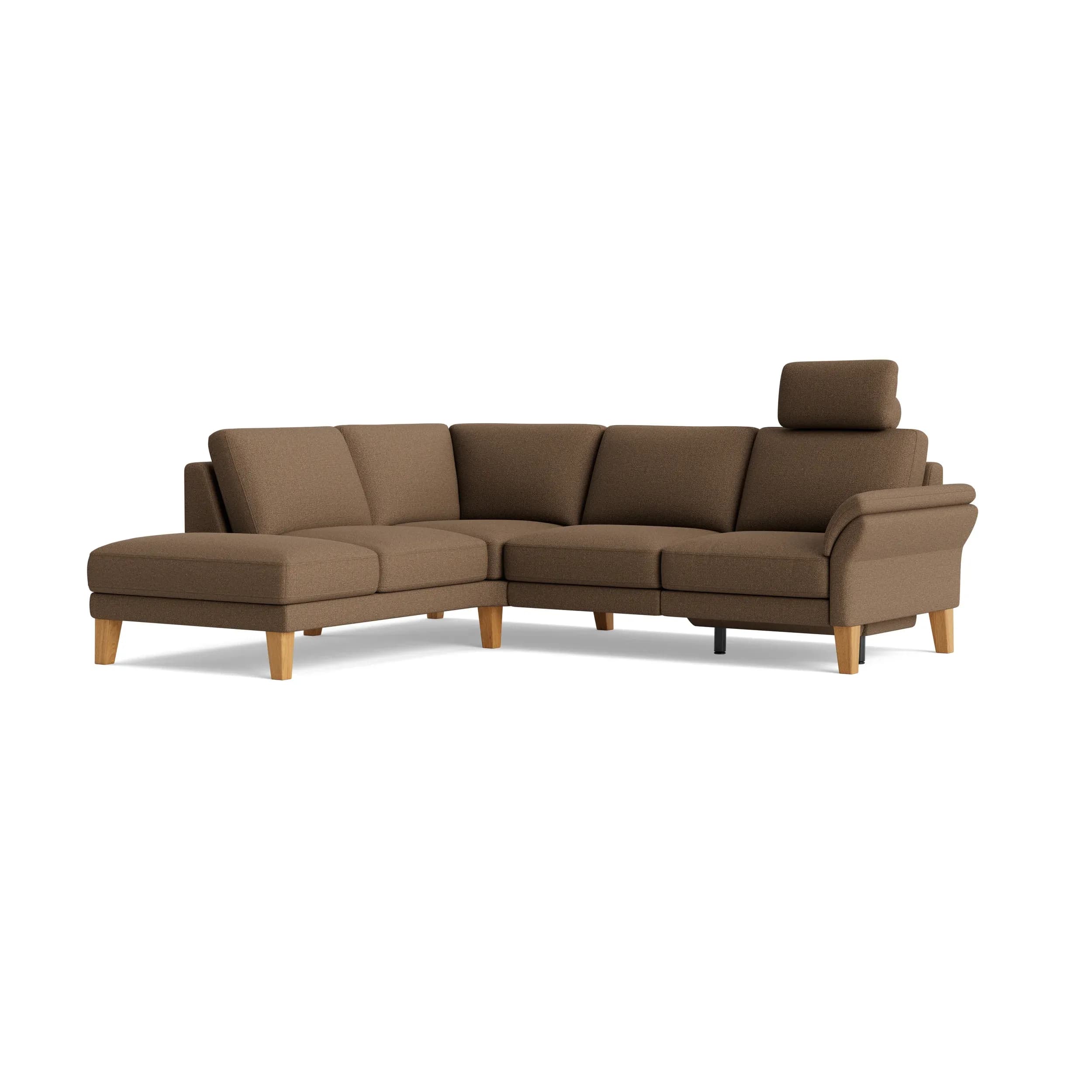 Ecksofa Rockport A - Ecke links mit 2,5-Sitzer, inkl. Relaxfunktion (motorisch), Sitzauszug (motorisch), Armlehne klappbar, Kopfstütze verstellbar, Stoff, Caramel