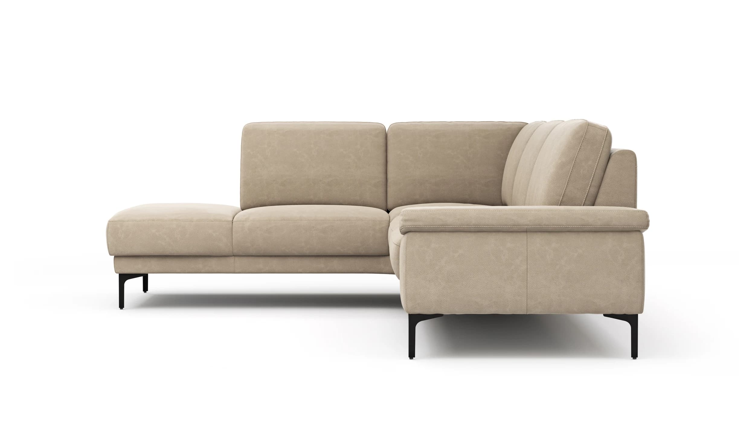 Ecksofa Matero - Ecke mit 2-Sitzer rechts, Leder, Taupe