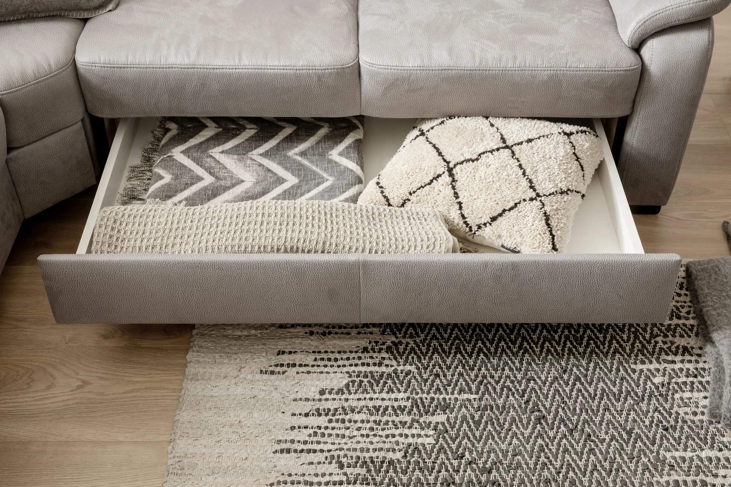 Ecksofa -3-Sitzer mit Ecke rechts, Vorziehfunktion/Relaxrücken, Stoff, Mandel