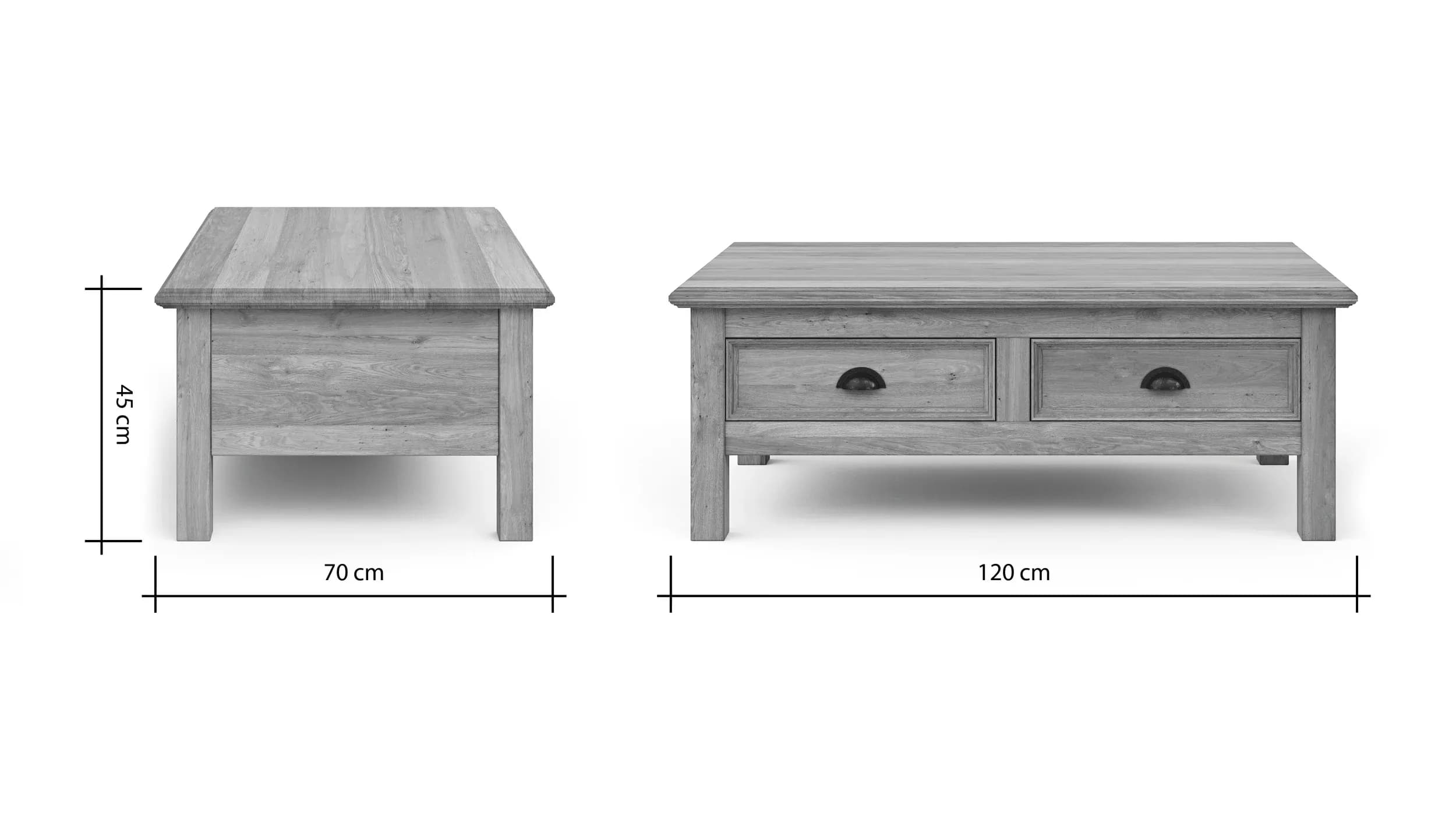 Couchtisch Louisiana - LBH ca. 120x70x45 cm, Wildeiche teilmassiv, geölt