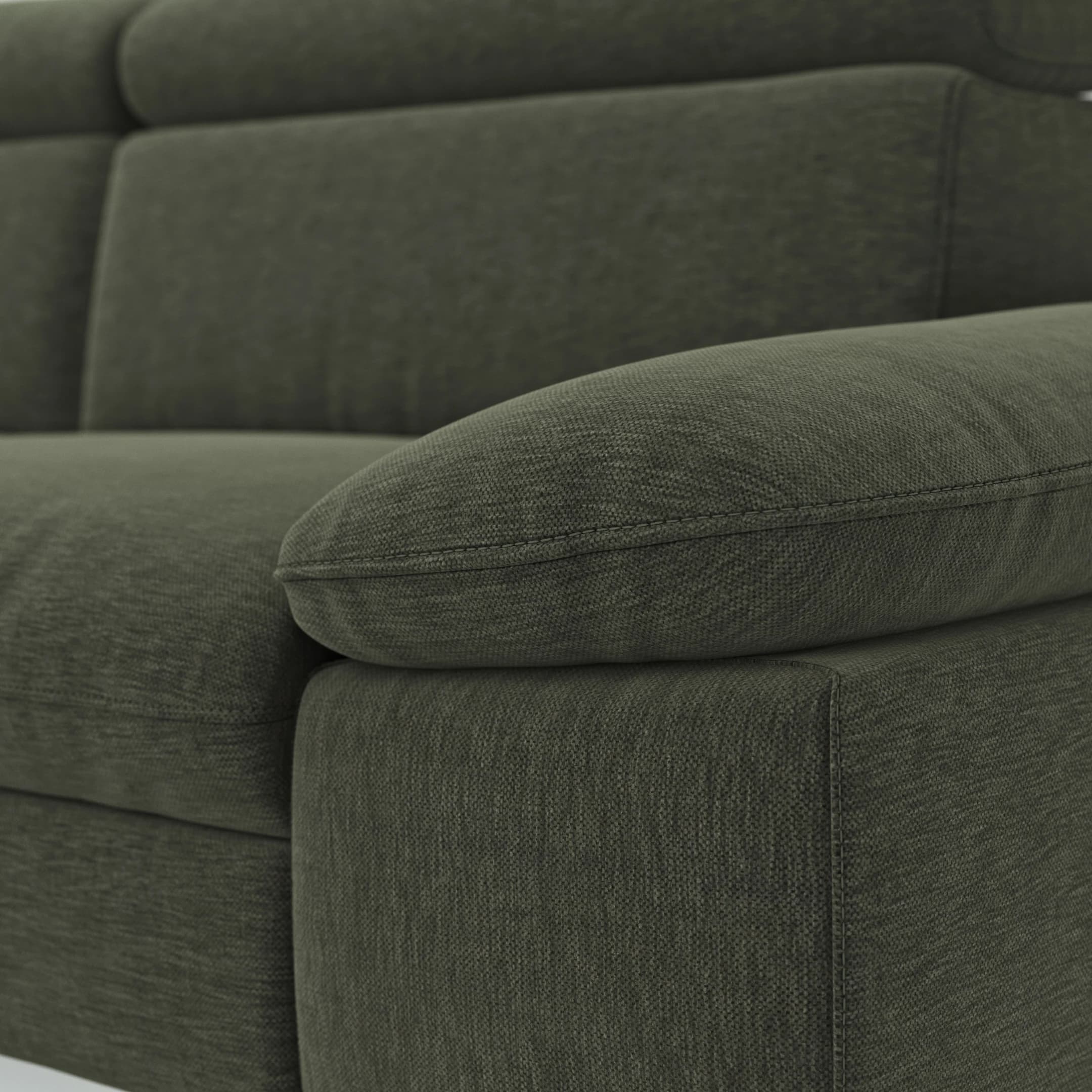 Ecksofa Felipa - Longchair links mit 2,5-Sitzer inkl. Kopfteil verstellbar, Stoff, Dunkelgrün