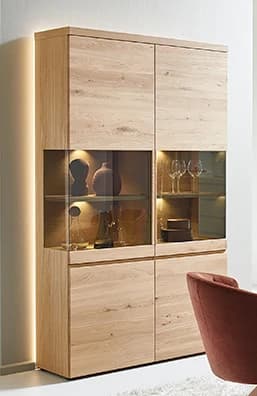 Vitrine - mit Beleuchtung, Wildeiche teilmassiv