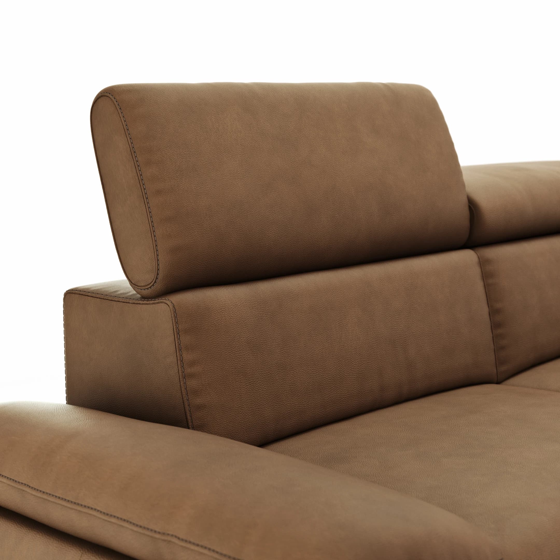 Sofa Felipa - 3-Sitzer inkl. Kopfteil verstellbar, Leder, Cognac