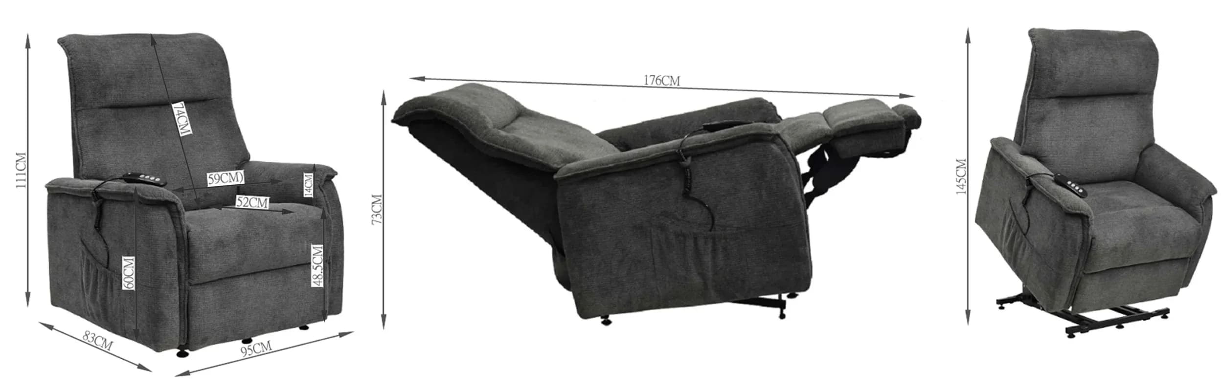 TV-Sessel MIKLAS - Aufstehhilfe, Relaxfunktion, Stoff, Grau