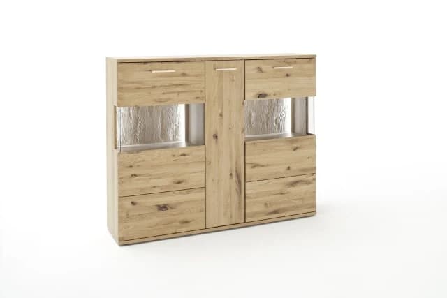 Highboard - mit Beleuchtung, Eiche teilmassiv