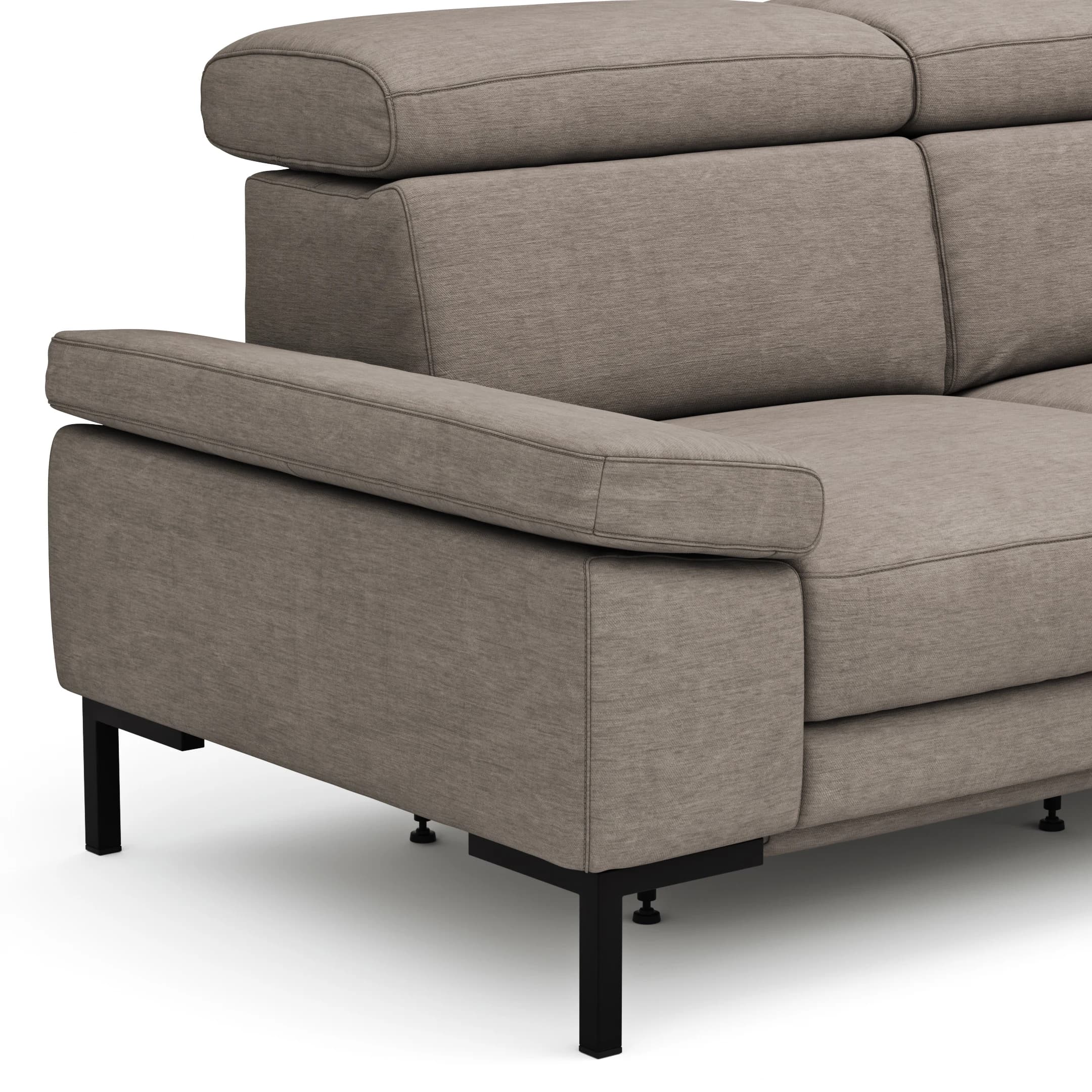 Ecksofa Hudson - 2,5-Sitzer mit Ecke rechts, inkl. Kopfteil/Armlehne verstellbar und Sitzvorzug/Relaxfunktion (motorisch), Stoff, Khaki