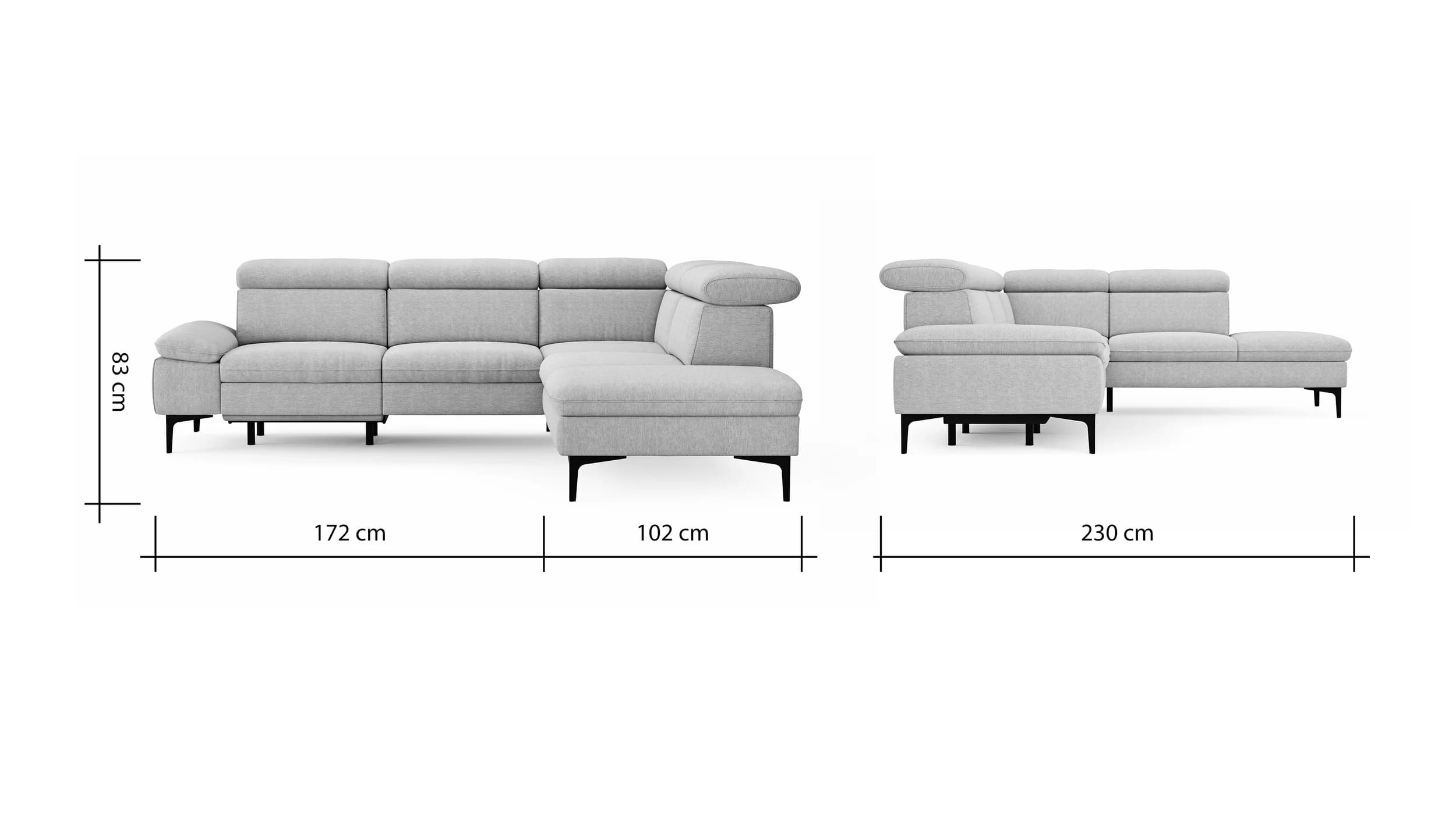 Ecksofa Felipa - 2,5-Sitzer mit Ecke rechts inkl. Armlehne verstellbar und Rückenlehne/Sitztiefe verstellbar (motorisch), Stoff, Natur