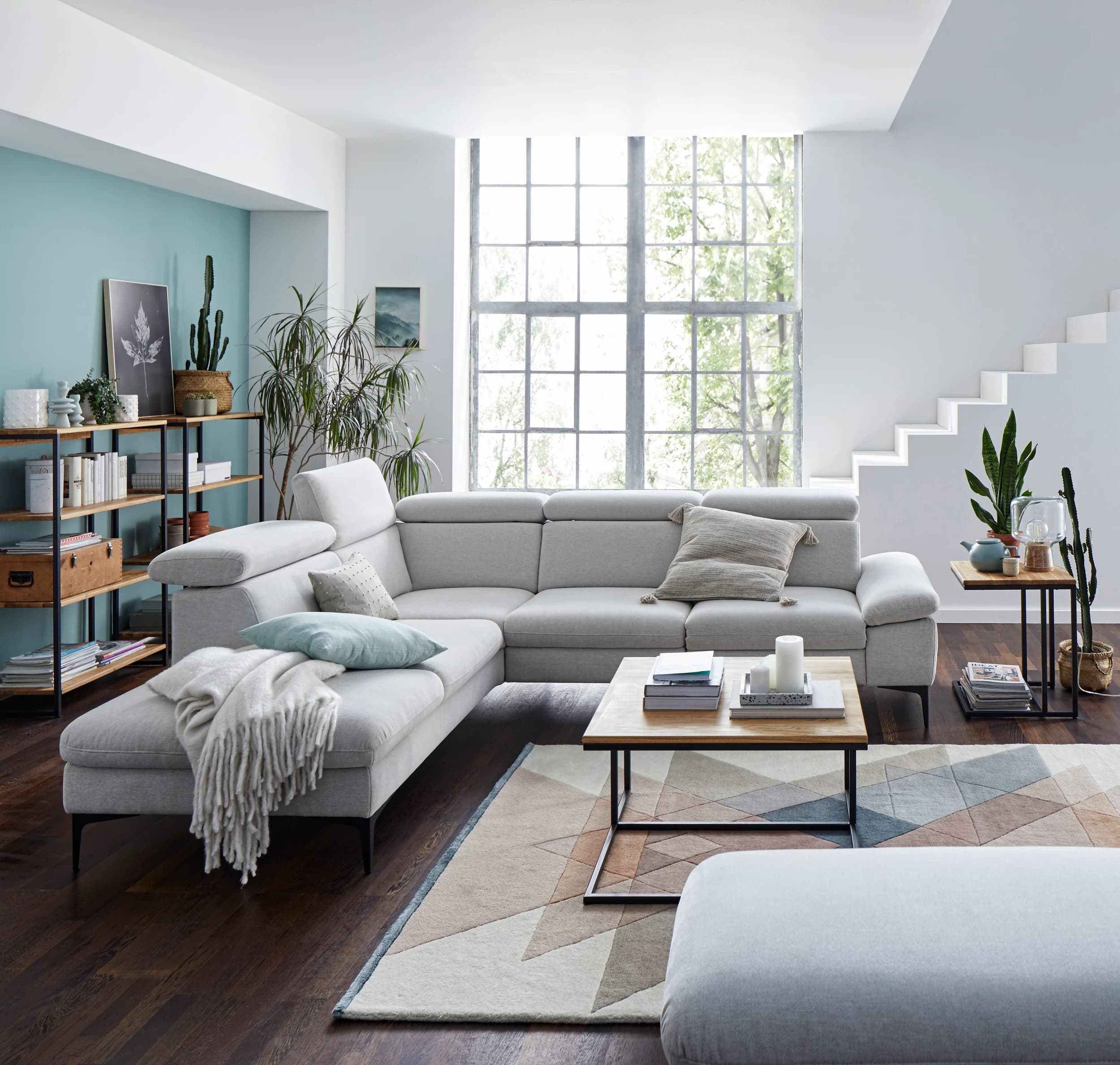Ecksofa Felipa - Ecke links mit 2,5-Sitzer inkl. Kopfteil verstellbar, Stoff, Natur