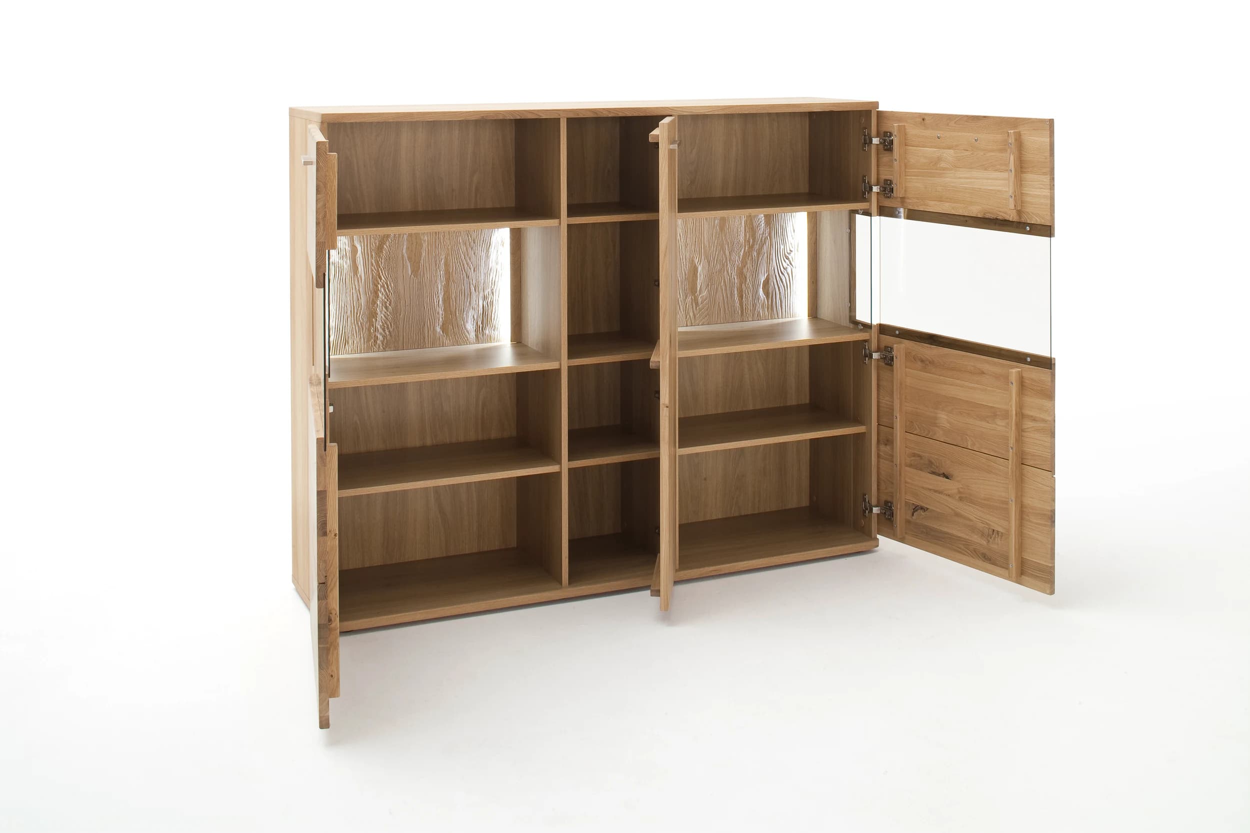 Highboard - mit Beleuchtung, Eiche teilmassiv